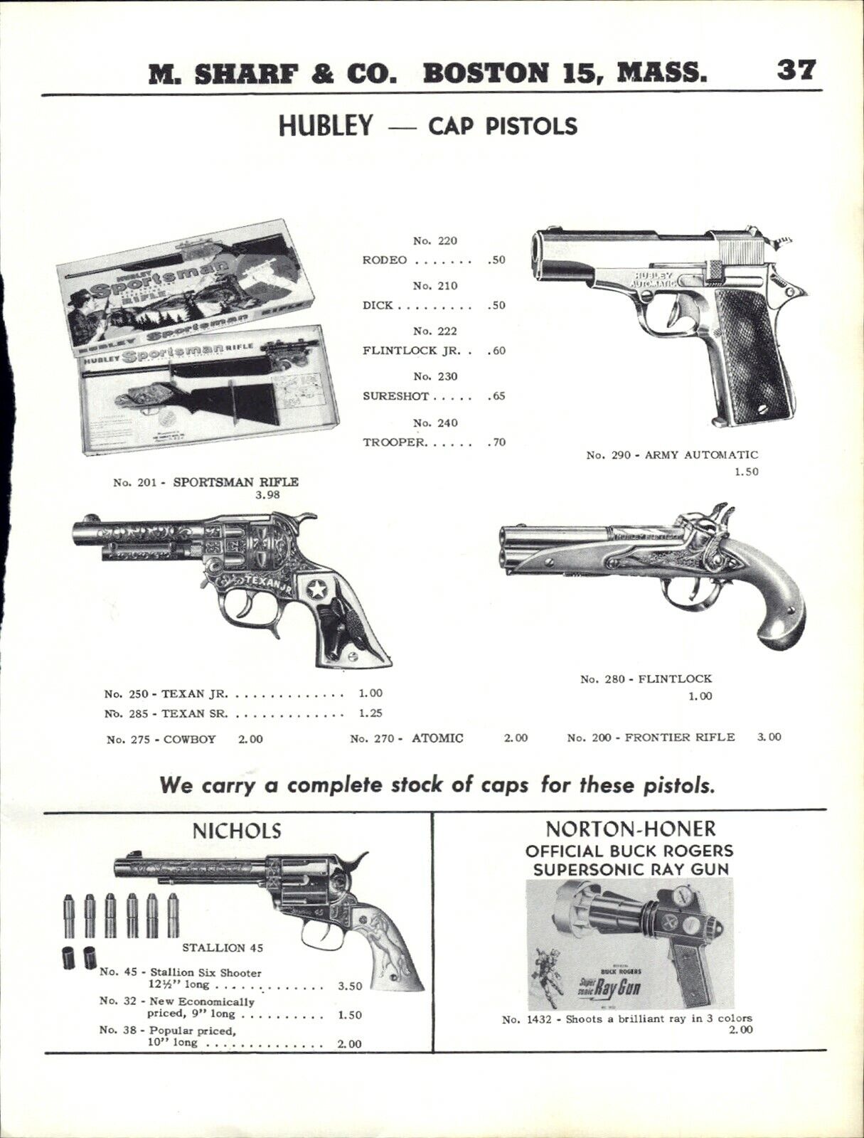 1955 PAPER AD Hubley Toy Cap Gun Texan Army Automatic Nichols Buck Rogers Autry