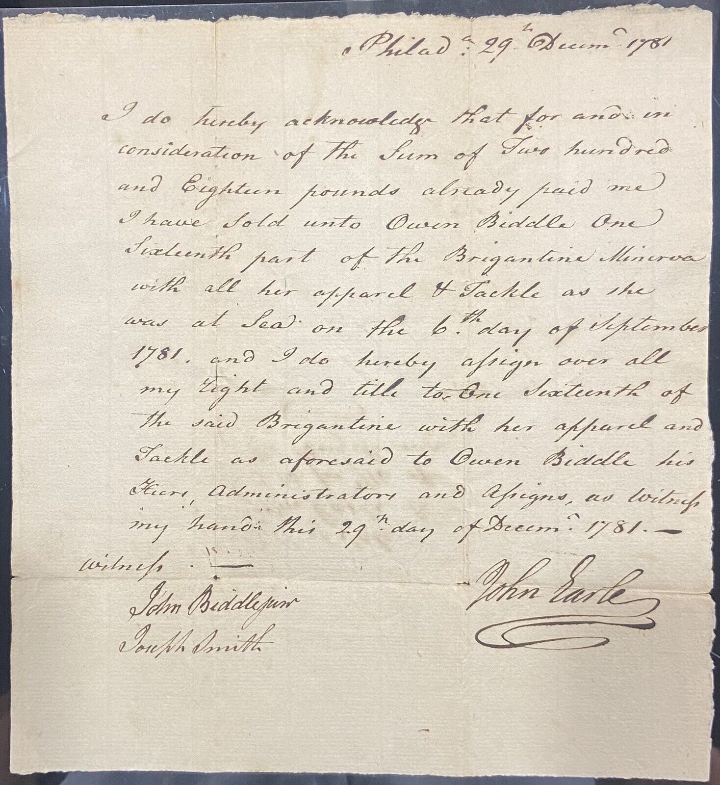 Incredible American Revolution Privateer Document Letter to Colonel Owen Biddle