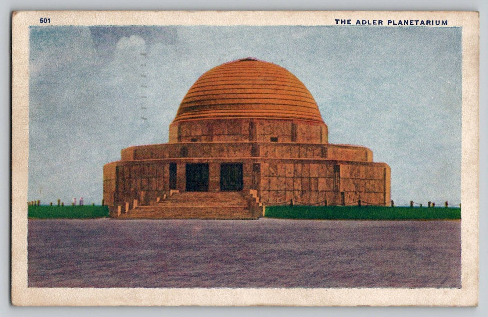 1933 Alder Planetarium Vintage WB Postcard Chicago IL Worlds Fair RR Postmark