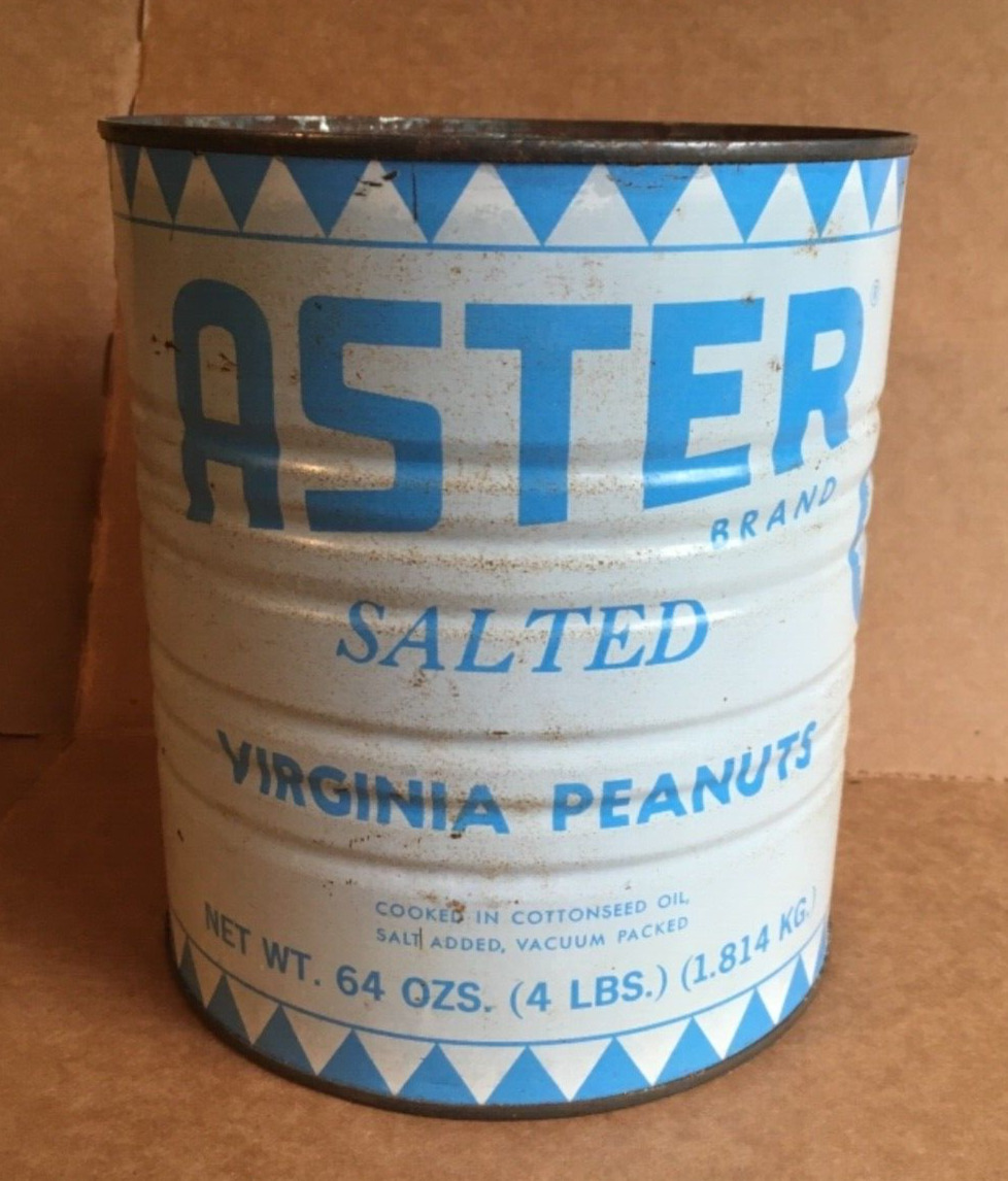 Vintage Aster Virginia Peanuts can tin. 64oz. Newark, NJ