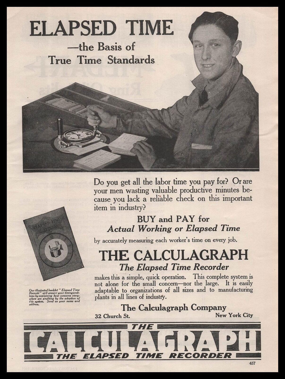 1921 Calculagraph Elapsed Time Recorder New York City Photo Vintage Print Ad