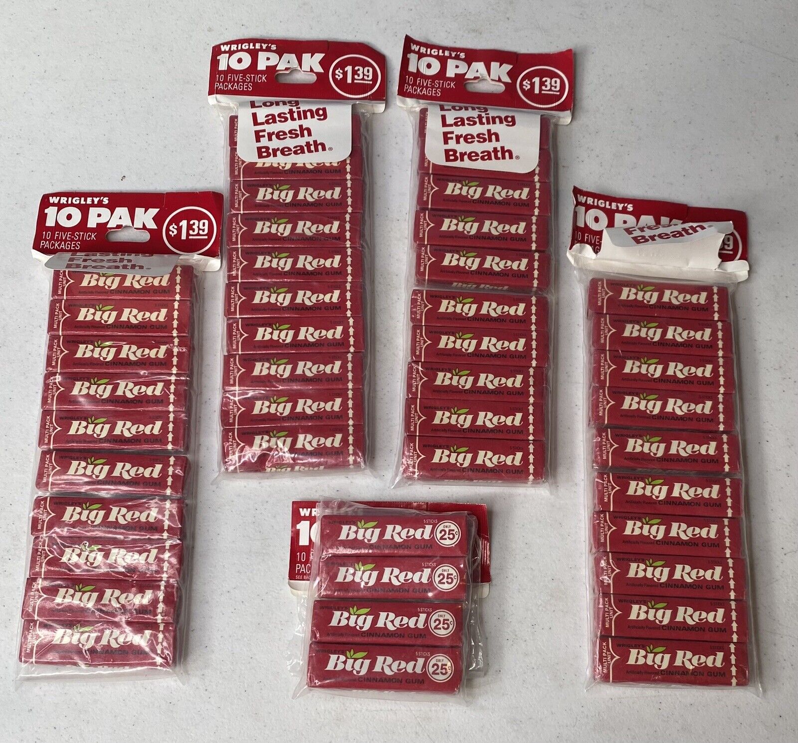 4 Vintage 1980s-1990s Sealed Wrigley’s Big Red Chewing Gum Multi-Packs 40+ Packs