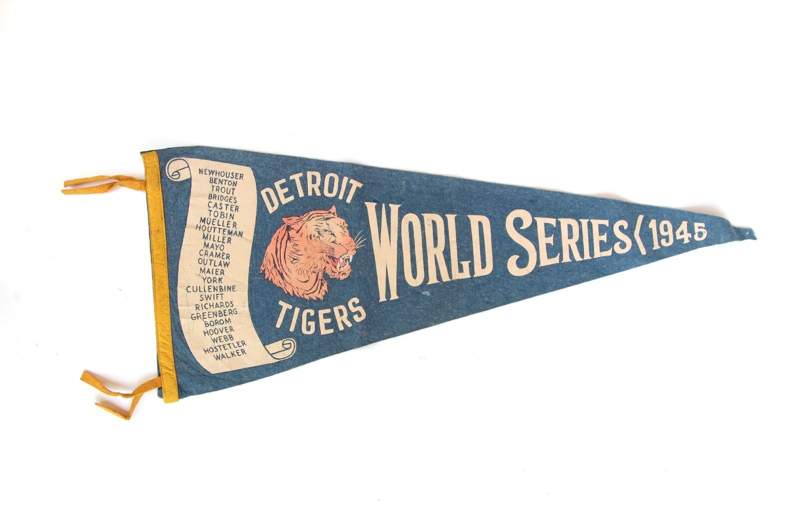 Vintage 1945 Detroit Tigers World Series Blue Baseball Pennant : vs Chicago Cubs