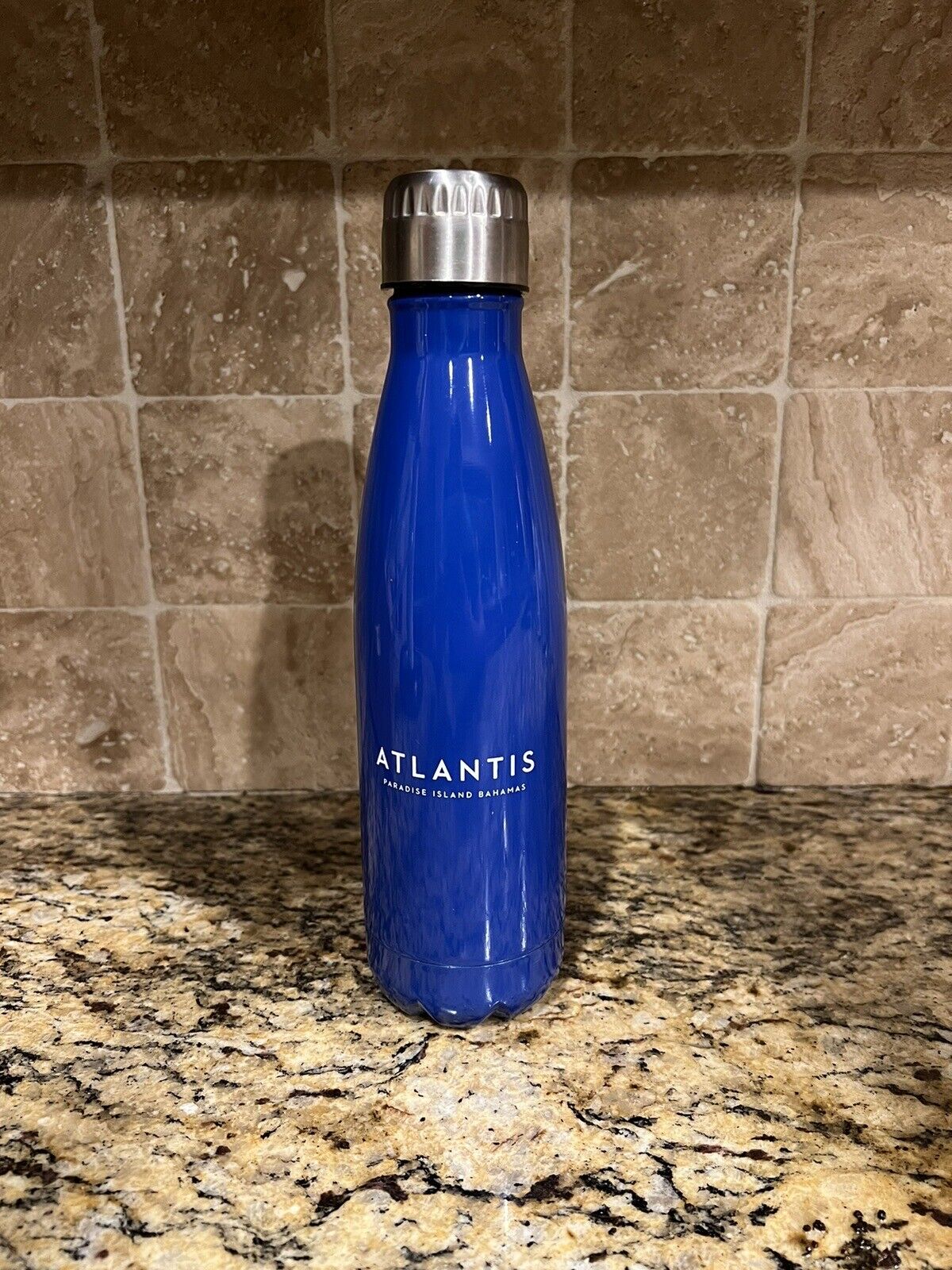 New Atlantis Bahamas Metal Water Bottle Blue Project Foundation Paradise Island