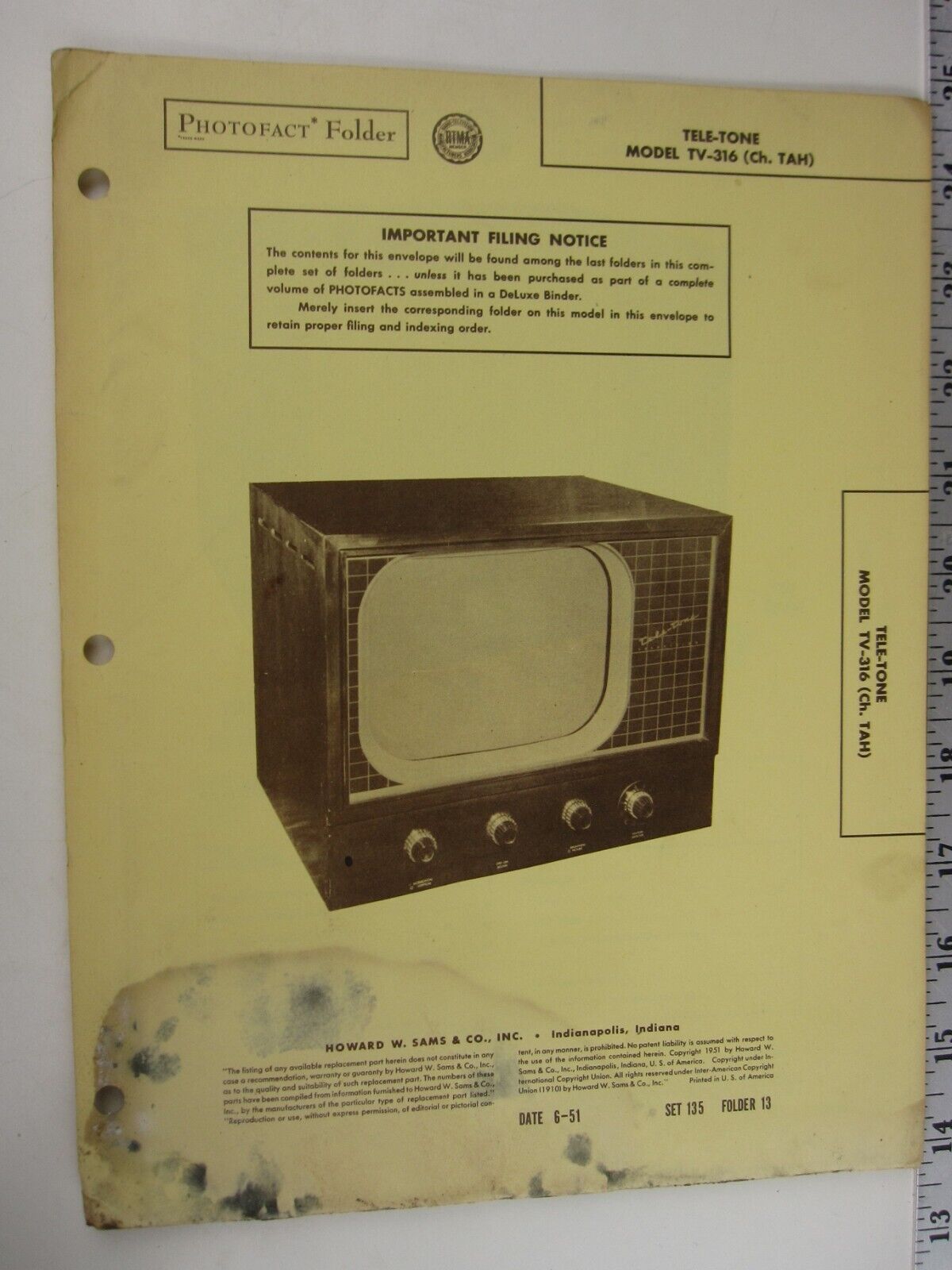 SAMS Photofact Folder TELE-TONE Model TV-316 (Ch. TAH)   BIS