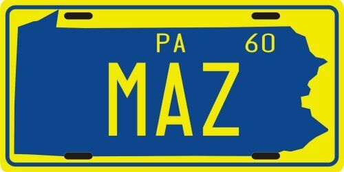 Bill Mazeroski Pittsburgh Pirates 1960 Pennsylvania License plate