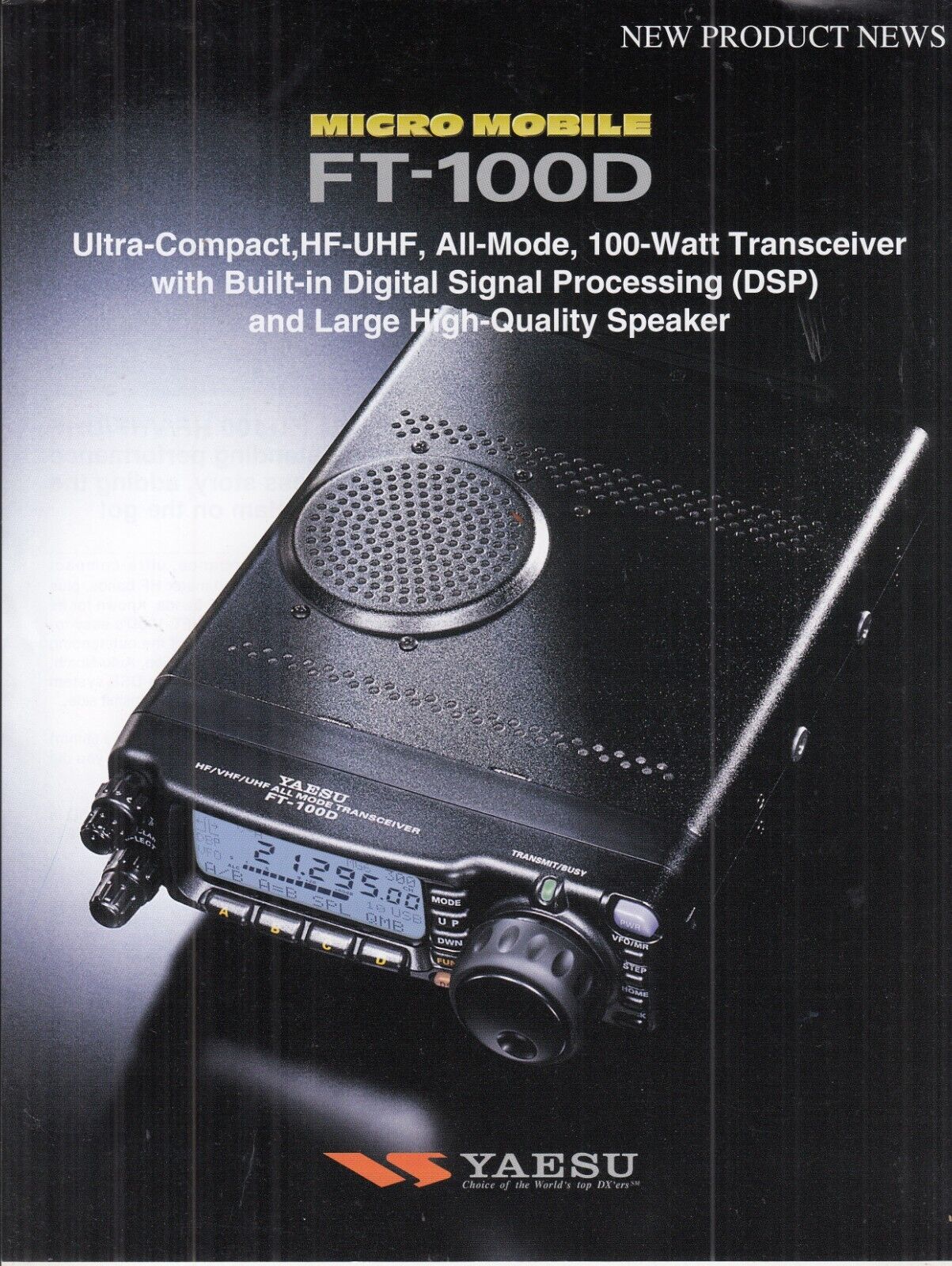YAESU FT-100D HF  Ham Radio Transceiver  - ONE SHEET PRINT AD