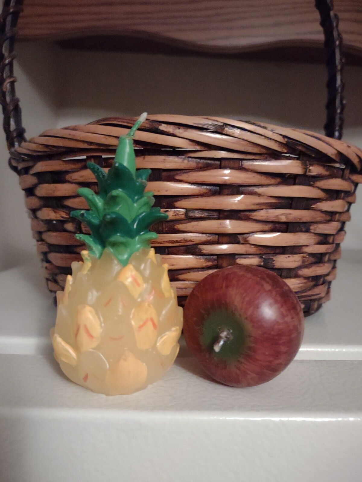 Vintage Charming Pair Of Wax Candles Apple And Pineapple Collectible
