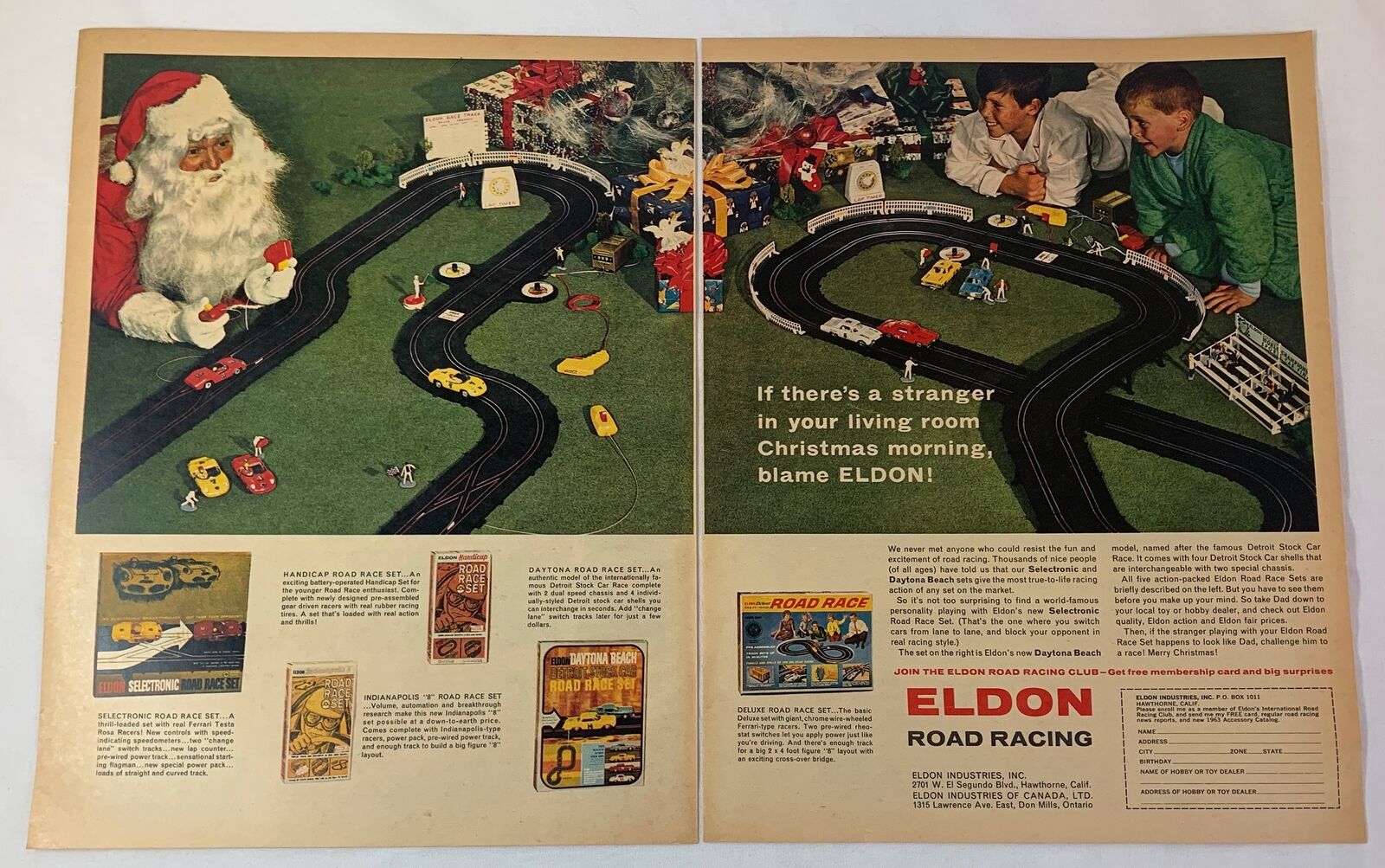 1963 ELDON Road Racing slot cars two page ad ~ Santa Claus