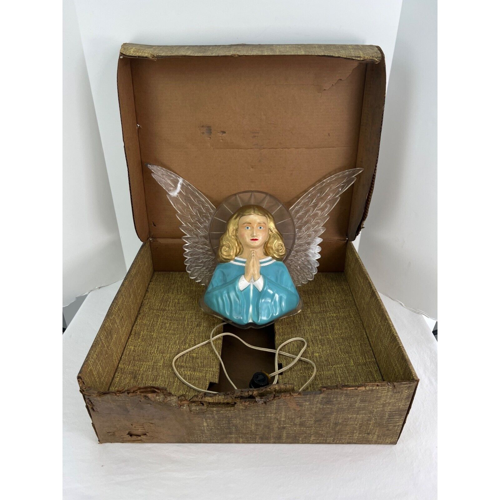 Vtg Paramount Raylite Musical Angel Light Table Top Wall Mount Blow Mold 1950s