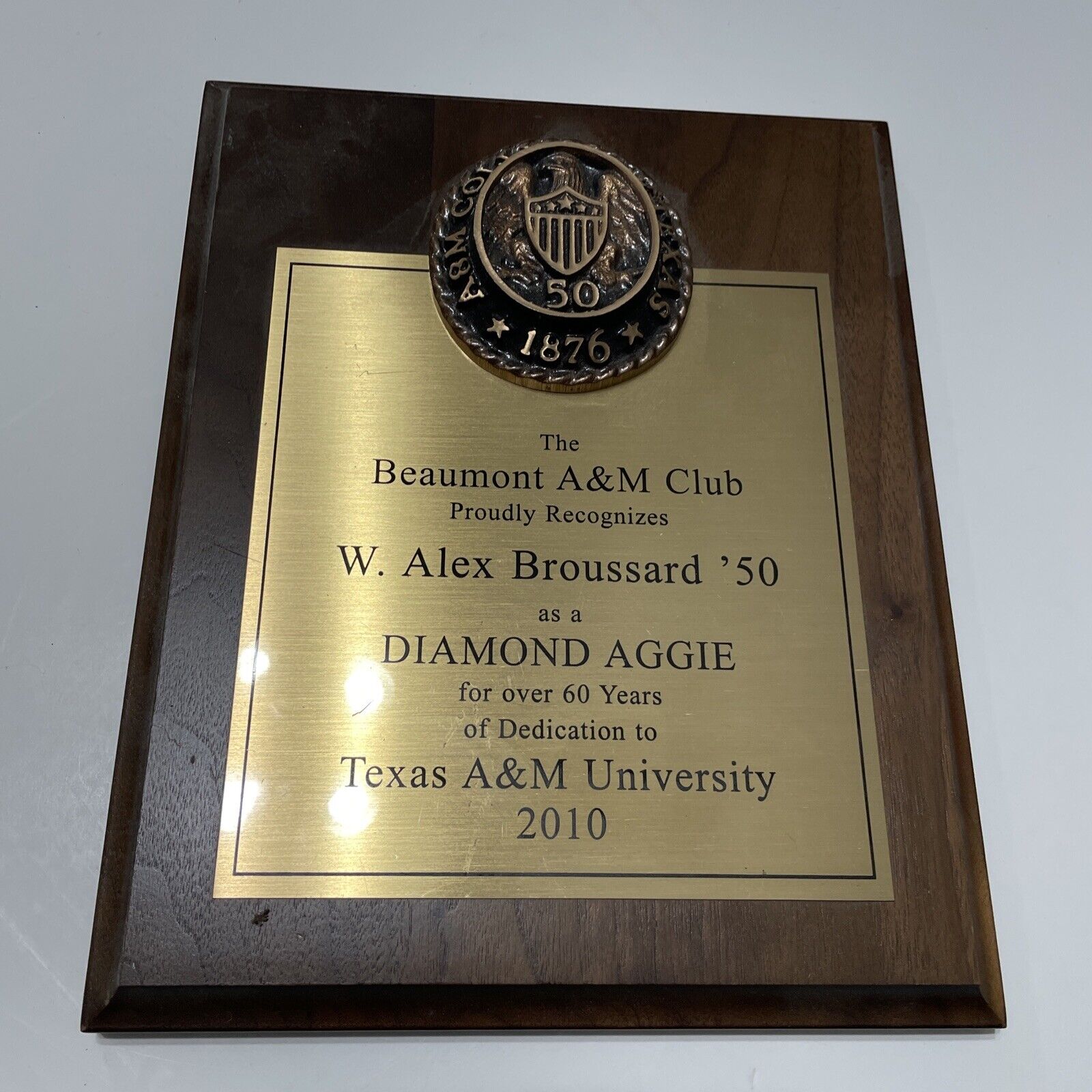 Beaumont A&M club plaque Diamond Aggie 2010 Texas A&M