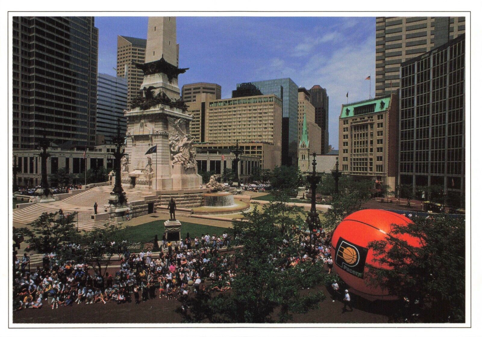Pacer's Basketball Monument Circle NBA Indianapolis Indiana Postcard Ephemera