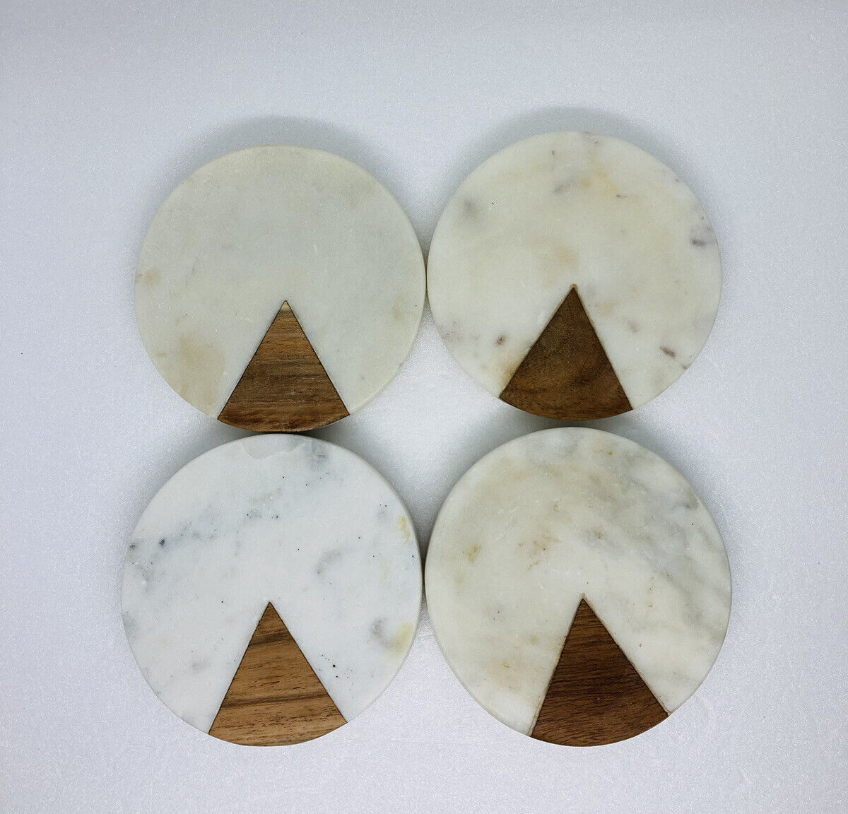 Vintage 1970s Marble Stone And Wood Drinking Coaster Set Of 4 Heavy Duty BB