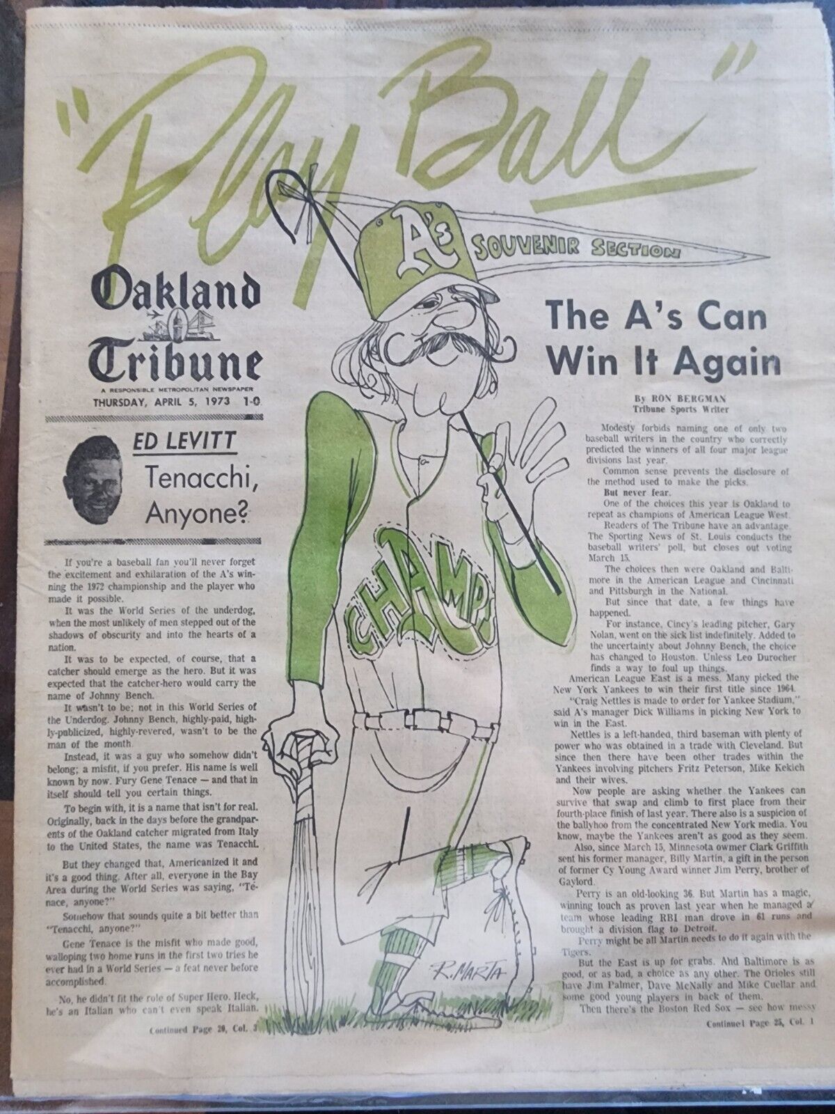 Oakland A\'s Athletics 1973 Newspaper World Series Rollie Fingers