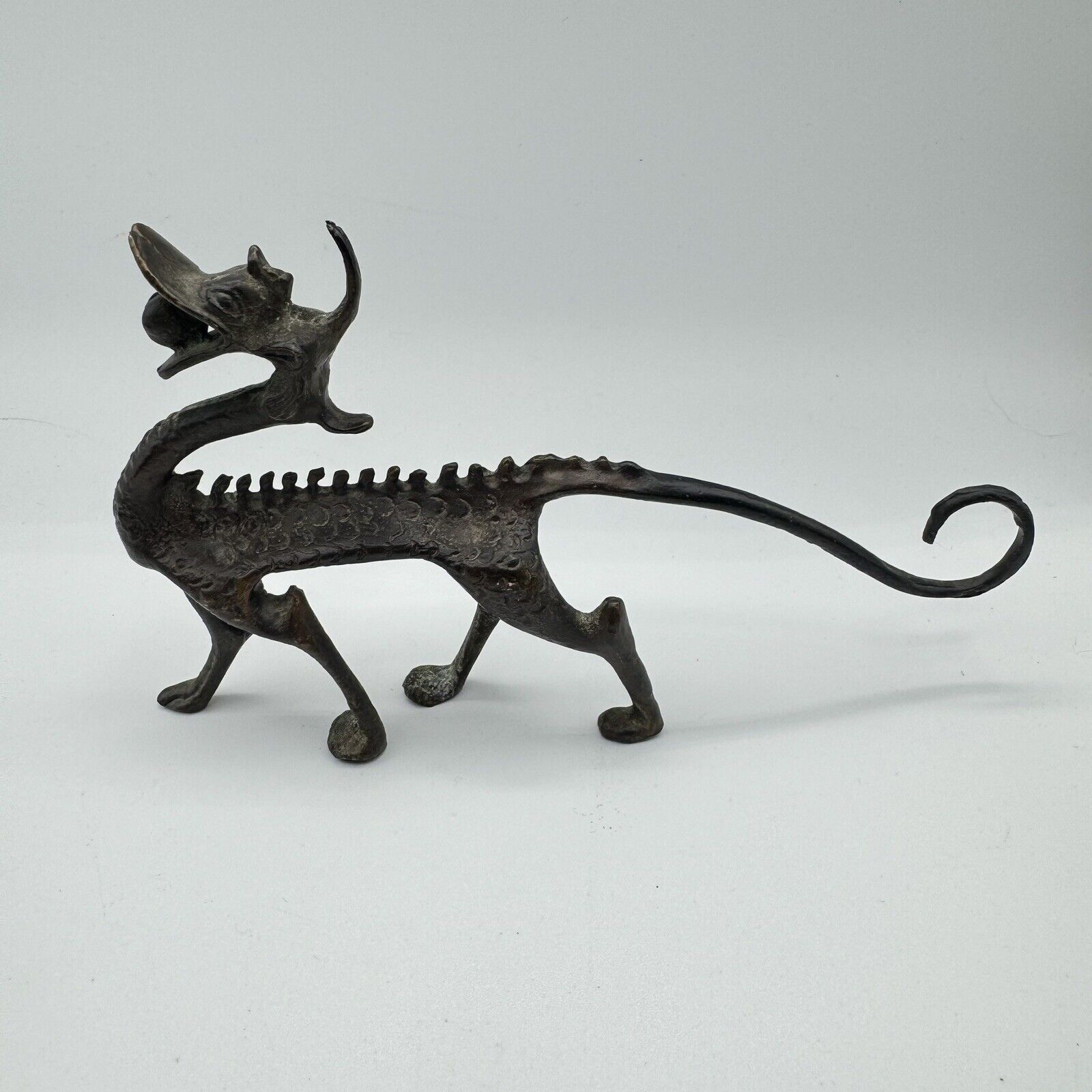 Vintage Brass Chinese Long Dragon Figurine 
