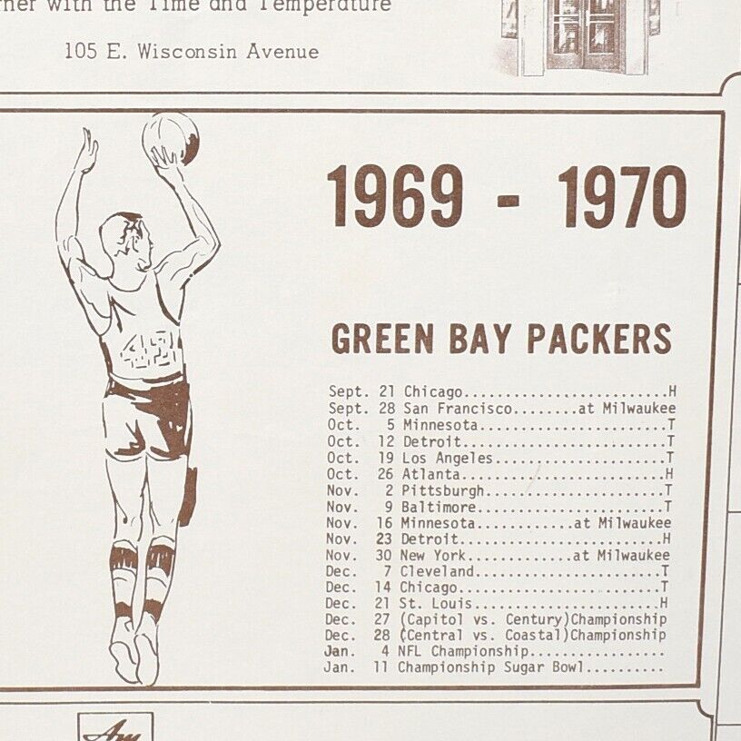 1969 Oconomowoc Football Basketball Green Bay Packer Game Schedule Little Norway