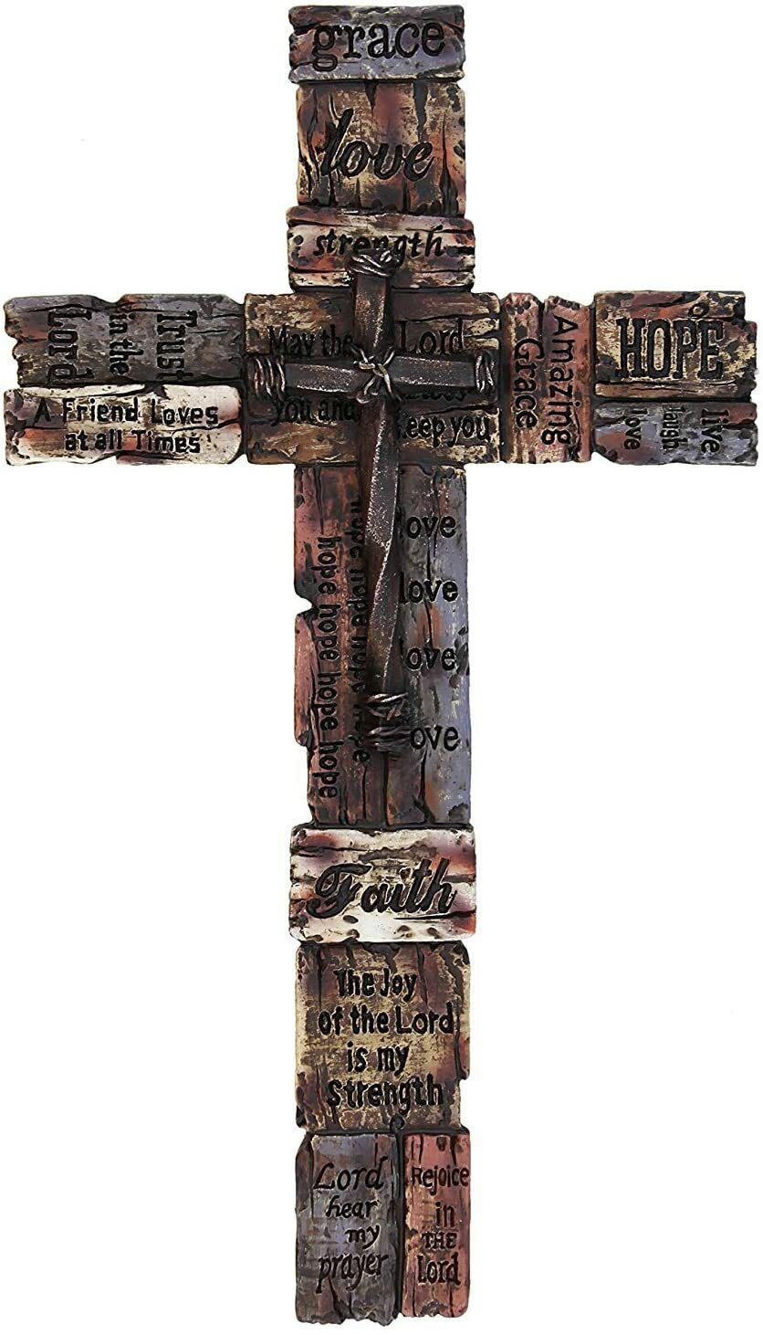 Beautiful Rustic Engraved Spiritual Inspirational Hand Painted Wall Cross 7x12