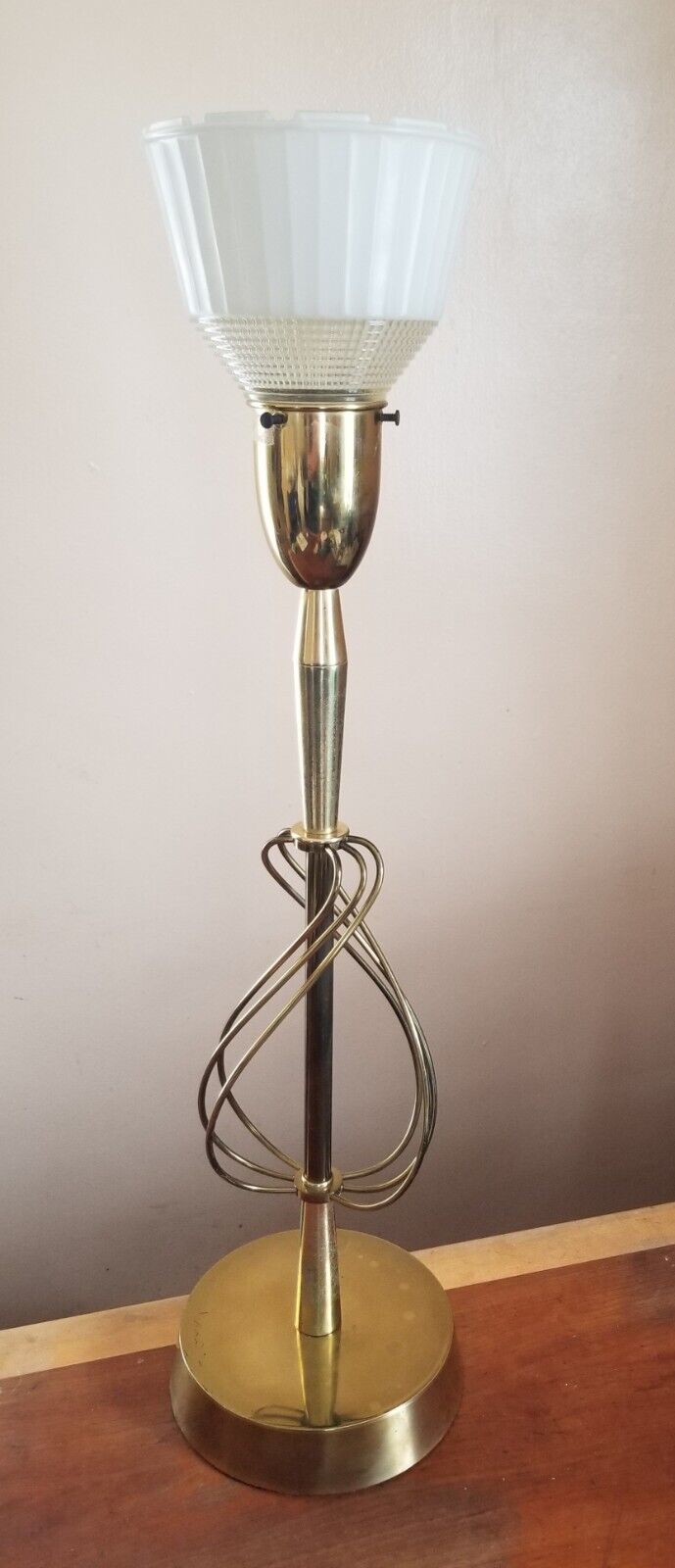 Vtg Rembrandt Sculptural Torchiere Table Lamp Brass & Glass Shade 60s Modernist 