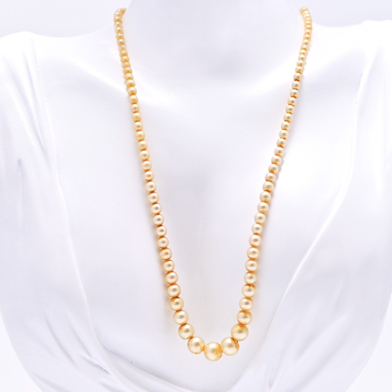 Antique Original Vintage Designer Signed 14k Gold Princess Akoya Pearl Necklace