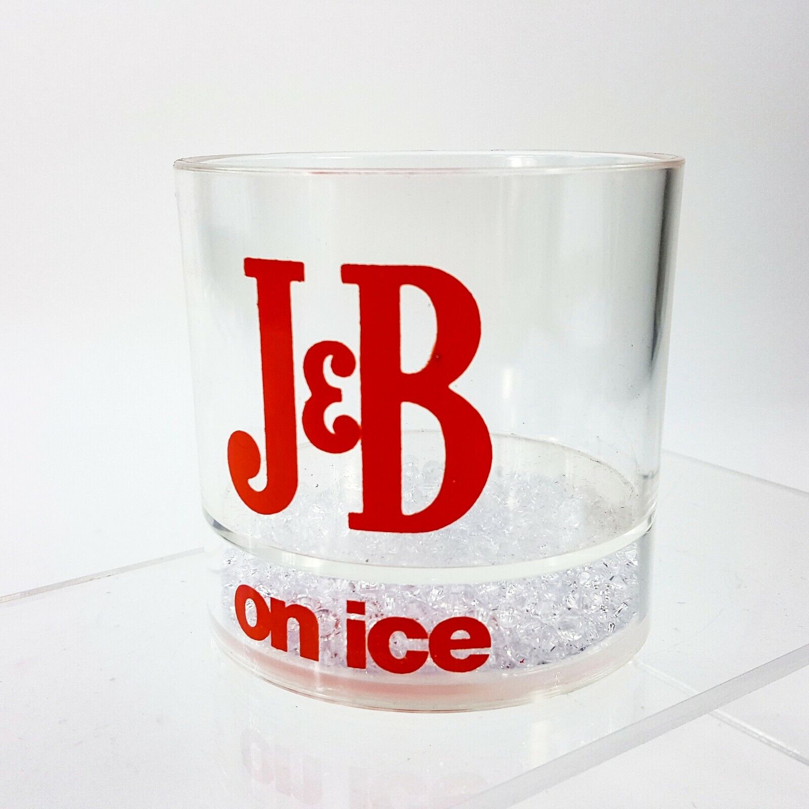 Vintage J&B on Ice Tumbler Acrylic Drinking Glass w/ w/ Faux Ice Crystals USA