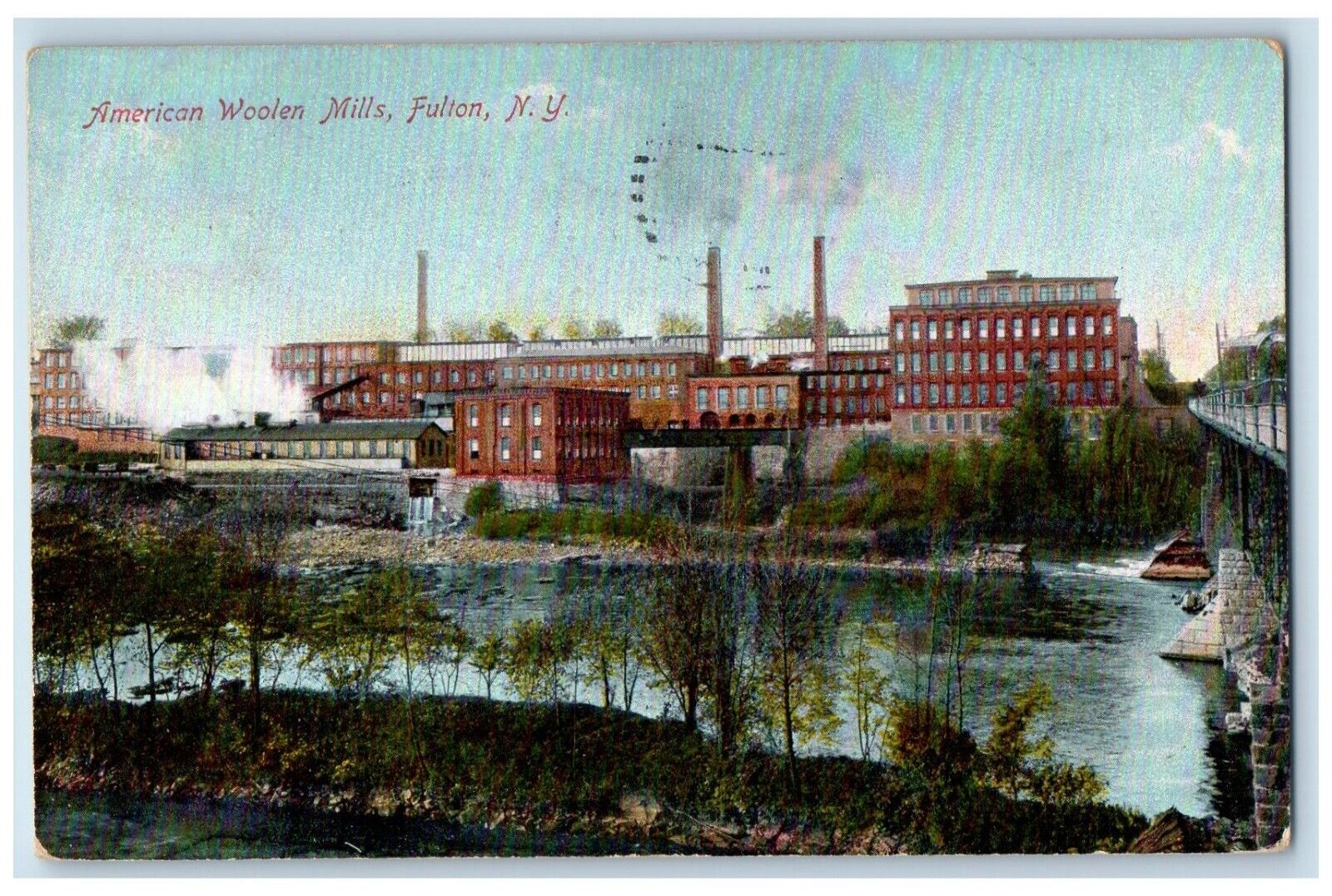 1908 American Woolen Mills Exterior Fulton New York NY Vintage Antique Postcard