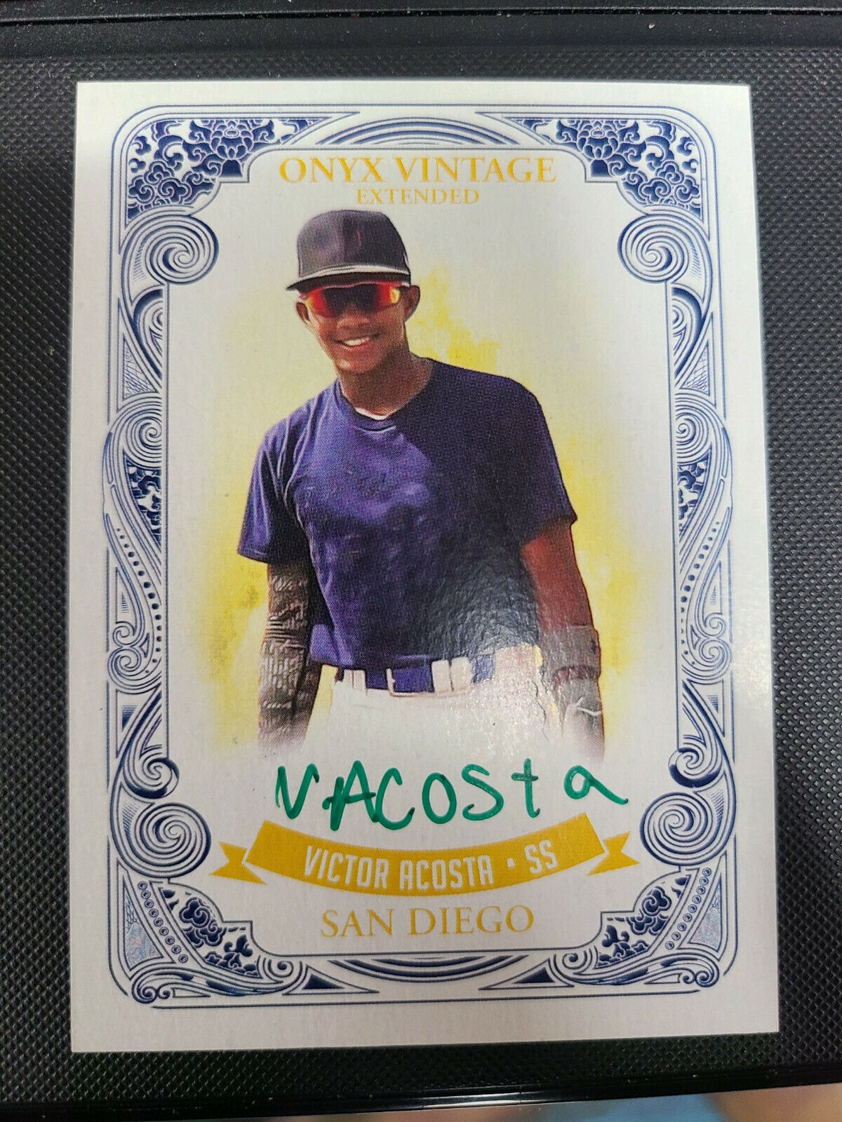 VICTOR ACOSTA 2021 ONYX VINTAGE EXTENDED BASEBALL AUTO GREEN INK /50