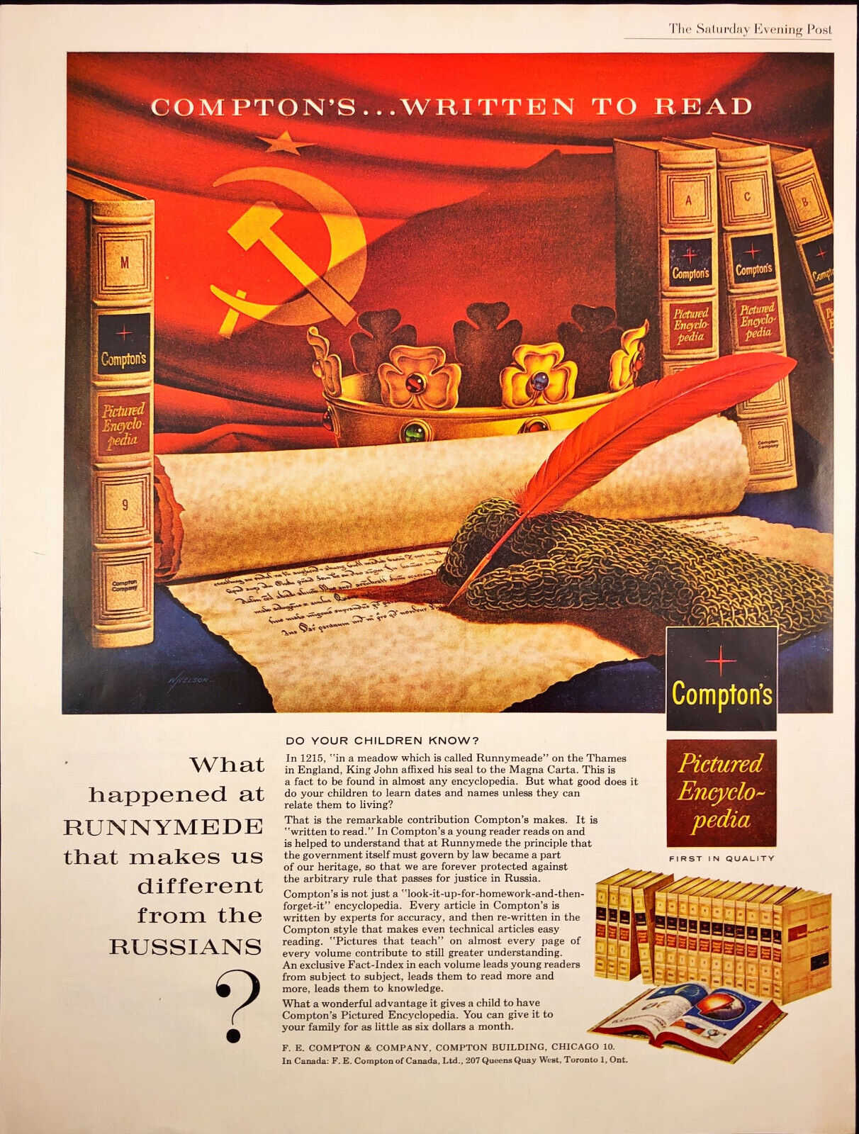 1962 Compton\'s Pictured Encyclopedia Print Ad Russian Flag Jeweled Crown