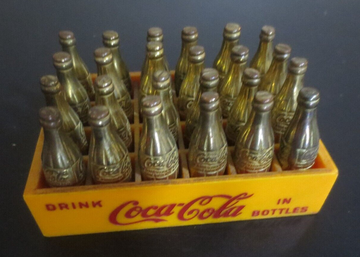 Vintage Miniature Drink Coca-Cola in Bottles yellow case with  24 gold bottles