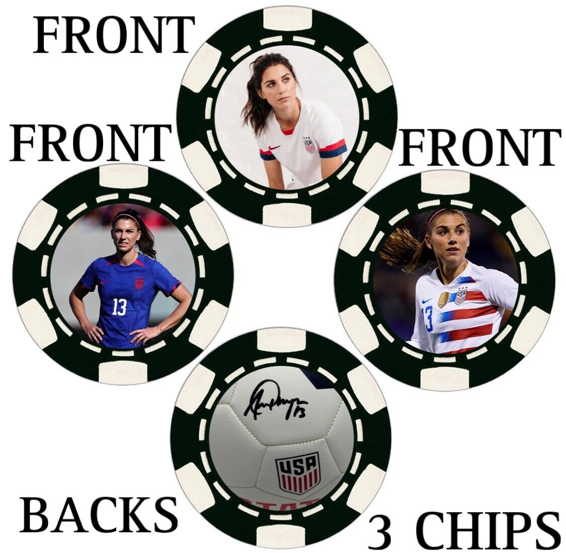 (3) ALEX MORGAN - SOCCER GREAT - POKER CHIPS ***SIGNED*** THREE CHIPS