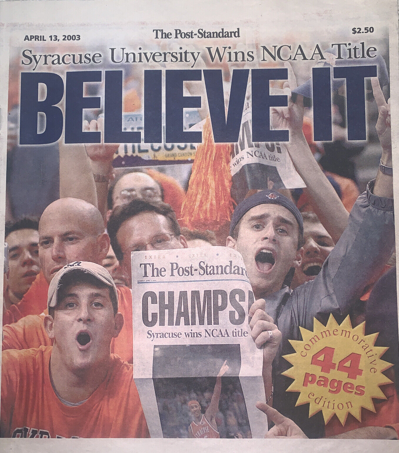 2003 Syracuse Orange Basketball Newspaper.  National Champions