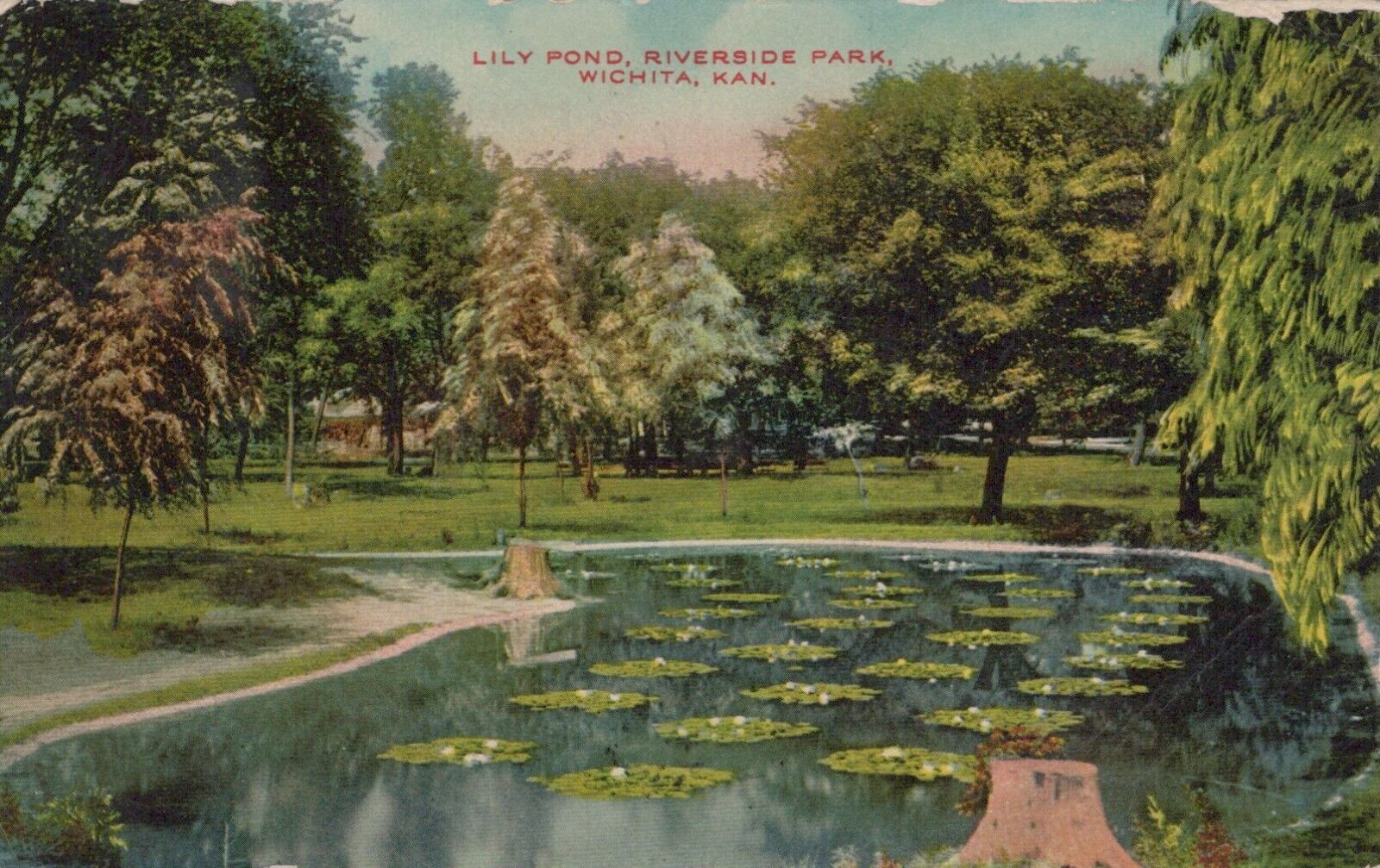 Lily Pond Riverside Park Wichita Kansas Posted  Vintage Divided Back Post Card