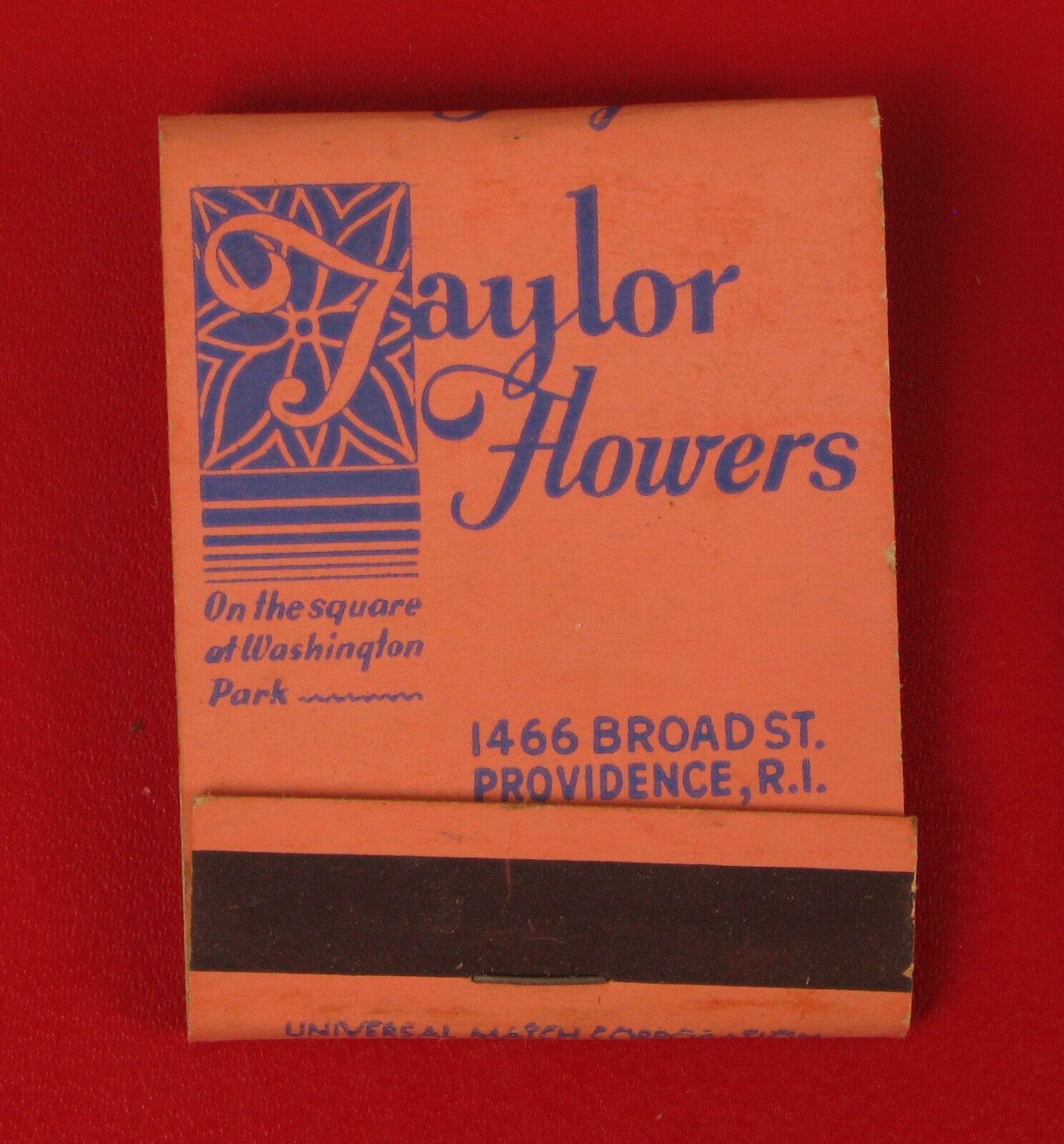 VINTAGE HERB TAYLOR FLOWERS PROVIDENCE RI ROSES ADVERTISING MATCHBOOK MATCHES 