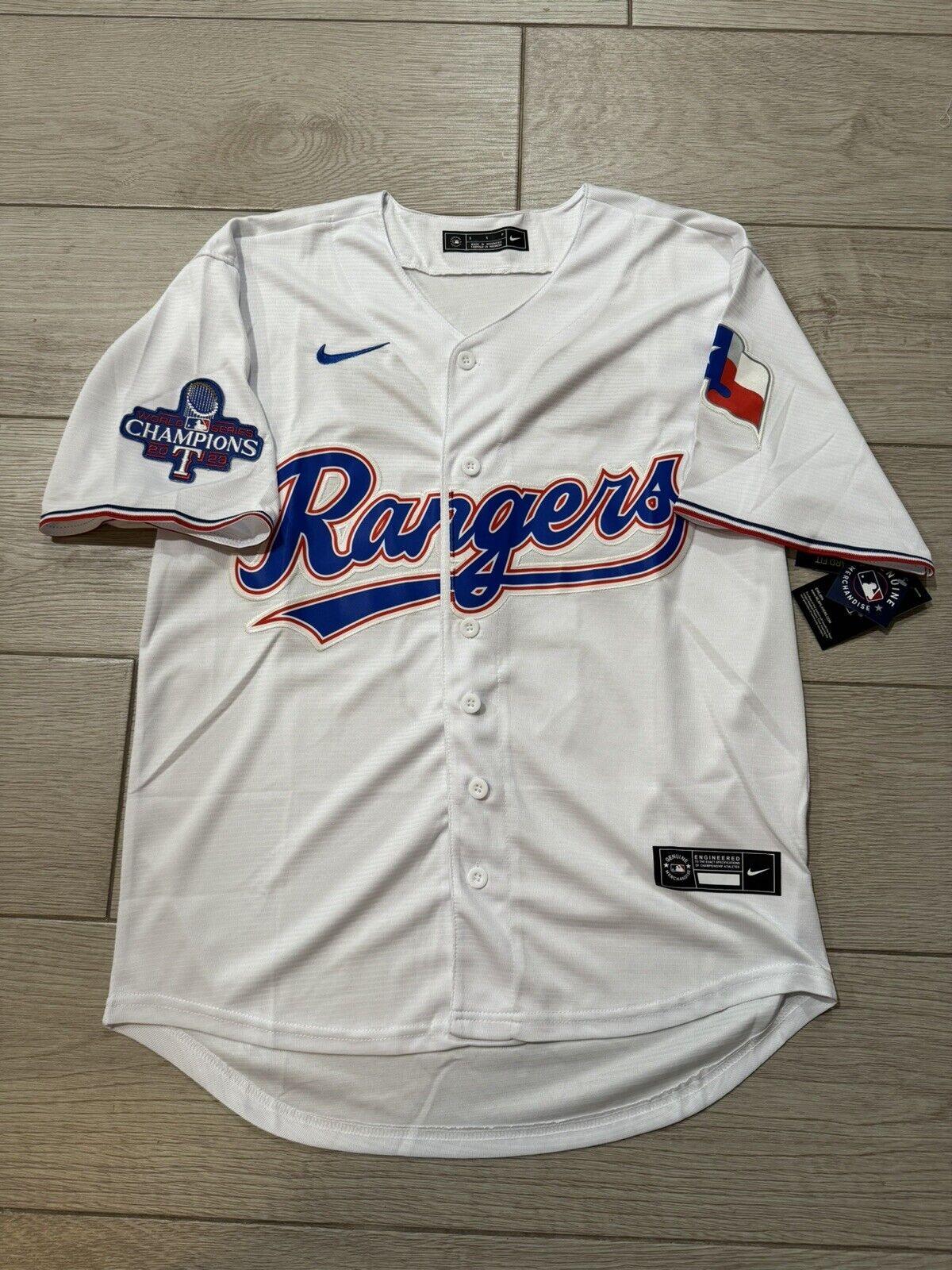 Medium Corey Seager #5 Texas Rangers Stitched White 23 WS Champions Patch Jersey