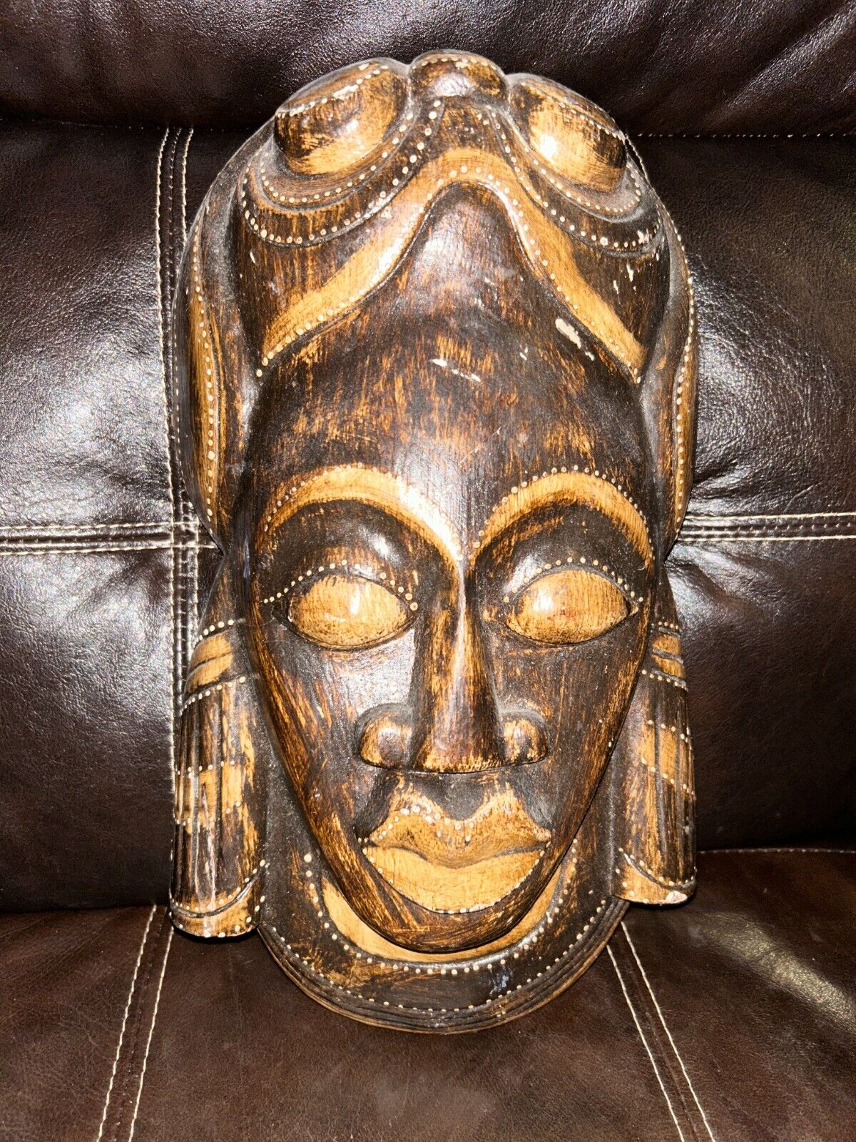 Vintage Tribal Style African Mask Wood Carved 14x10x5 (Possibly Ashanti?)