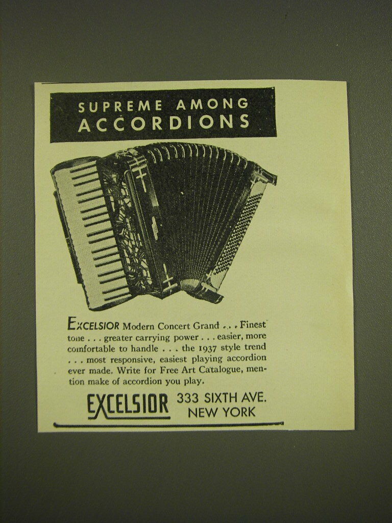 1936 Excelsior Modern Concert Grand Accordion Ad - Supreme among accordions