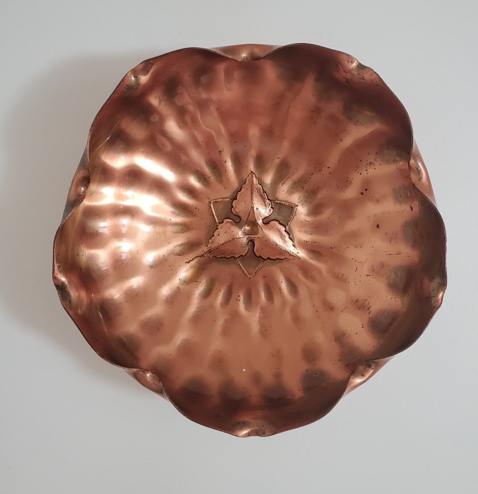 Vintage Gregorian Copper Hand Hammered Bowl Trefoil Design #313