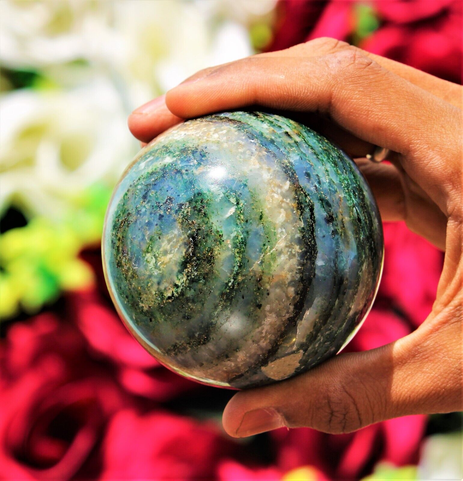Large 75MM Green Kyanite Stone Crystal Healing Charged Meditation Energy Sphere