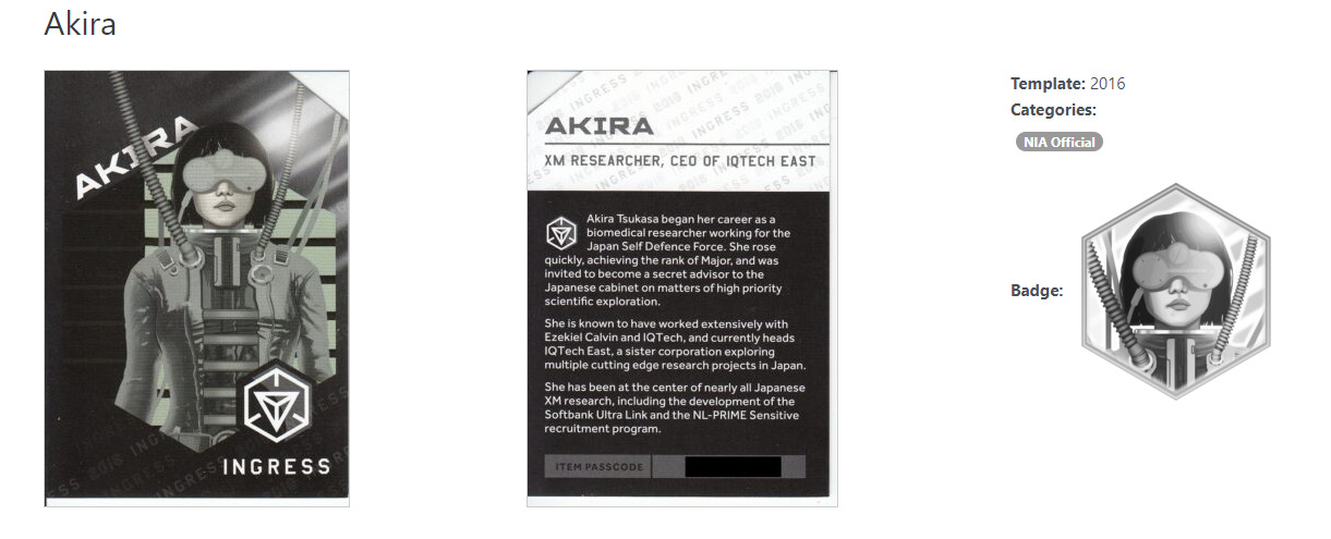 2016 Ingress AKIRA Card UNREDEED
