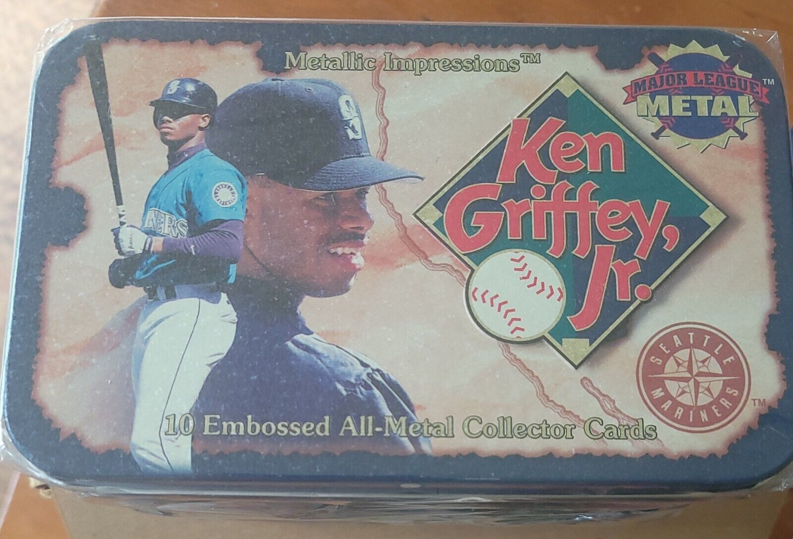 NEW SEALED KEN GRIFFEY JR METALLIC IMPRESSIONS ALL-METAL COLLECTOR 10 CARD TIN  