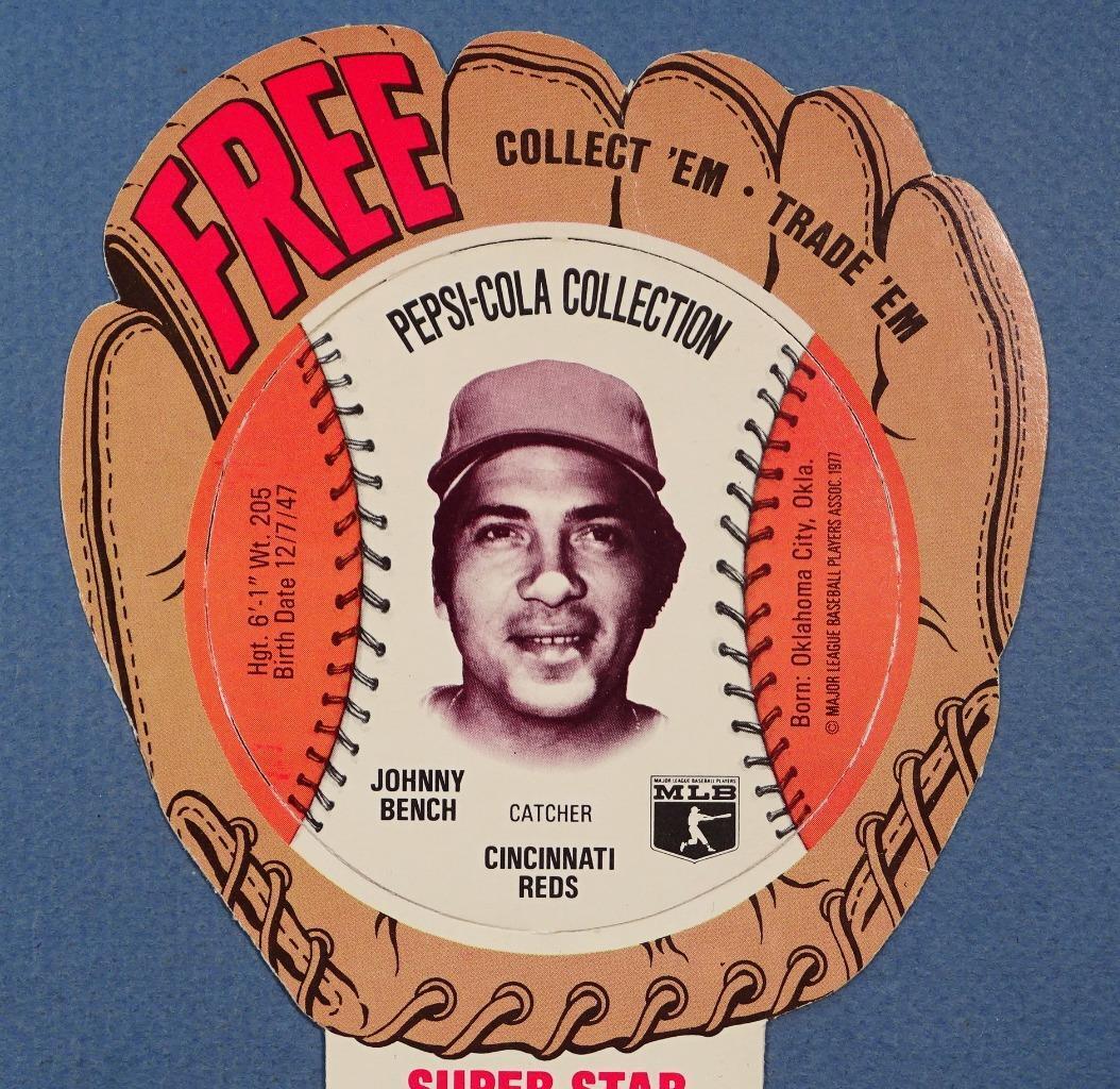 c1977 Pepsi-Cola Baseball Trading Card Carton Promo Insert Johnny Bench B8S2