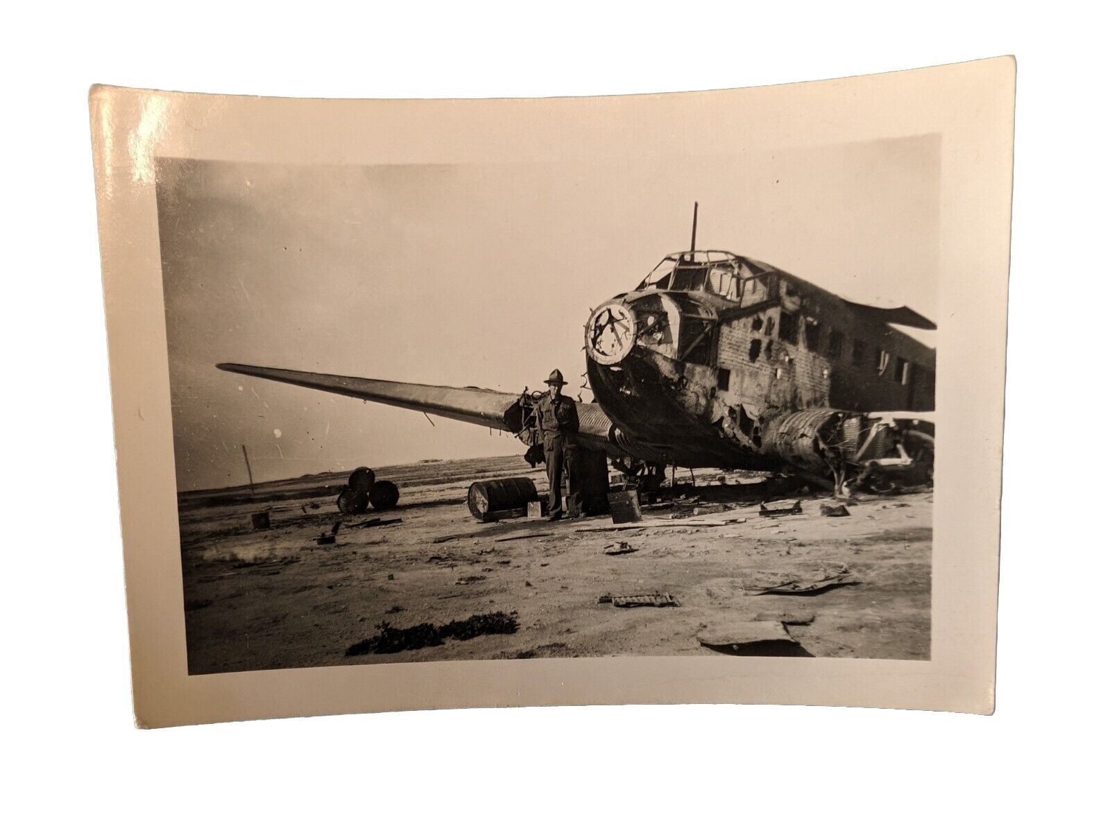  WW2 Original Photo - Wrecked German JU52 2.5x3.5