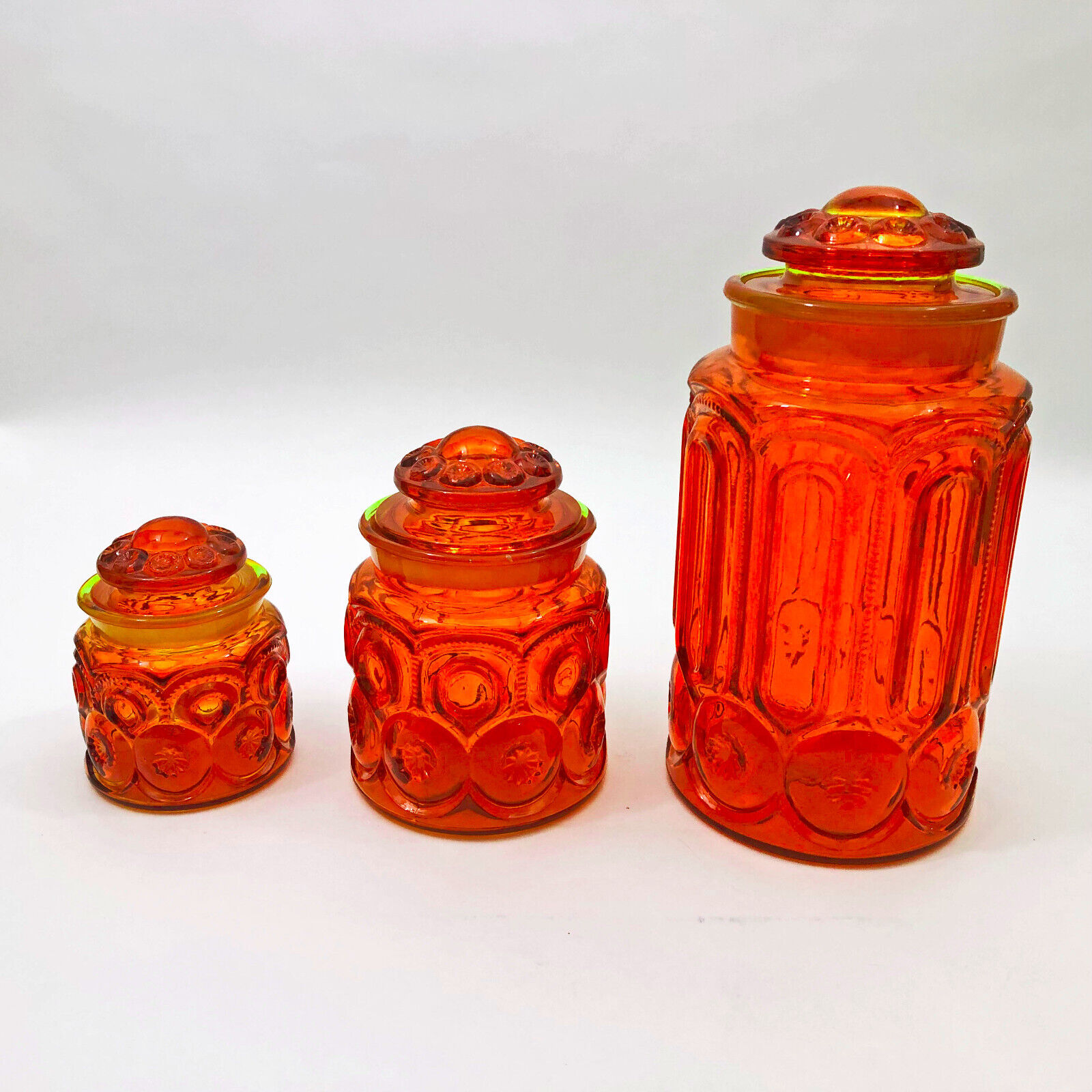 Vintage LE Smith 3 PC Amberina Moon & Star Canister Set of 3 Canisters