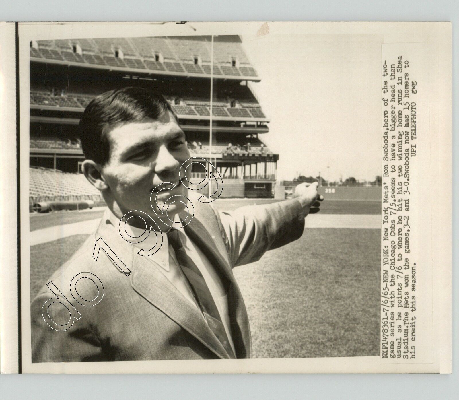 BASEBALL Press Photo New York Mets beats Chicago CUBS Ron Swoboda 1965