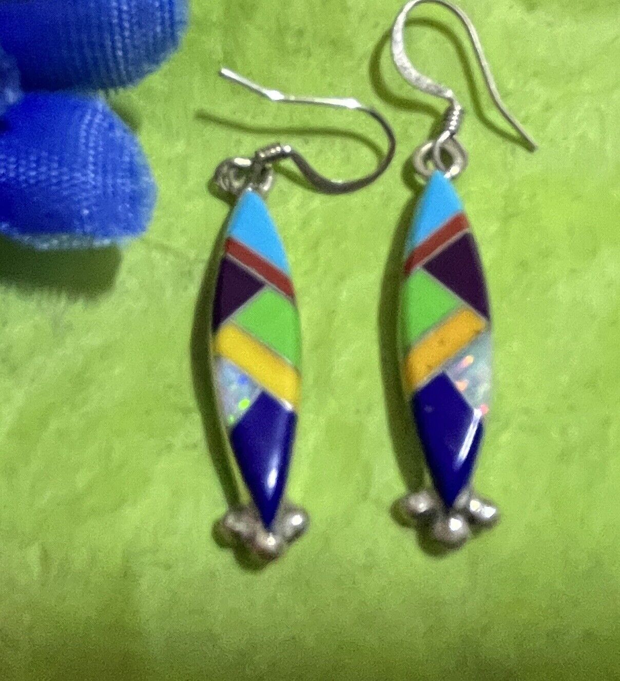 Navajo 2-Sided Sterling Spiny Oyster, Coral, Opal And Turquoise Earrings #570