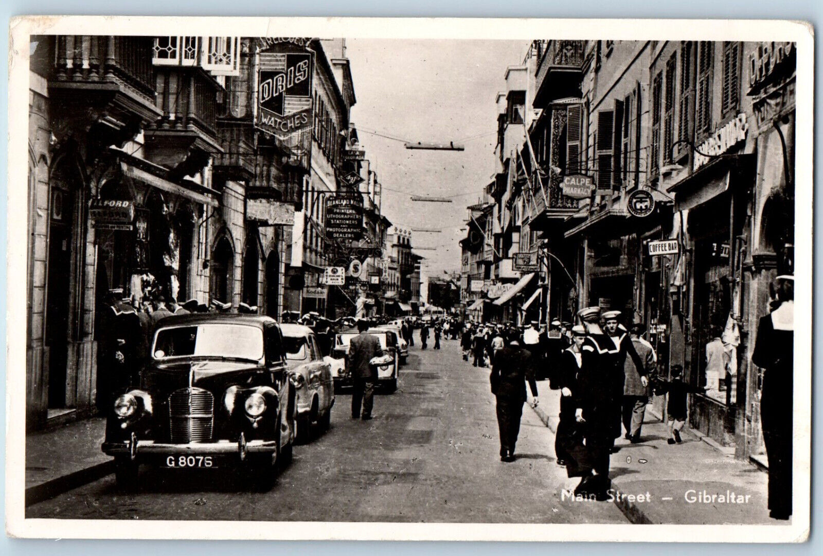 Gibraltar Postcard Main Street US Navy Sailors c1930's Vintage RPPC Photo