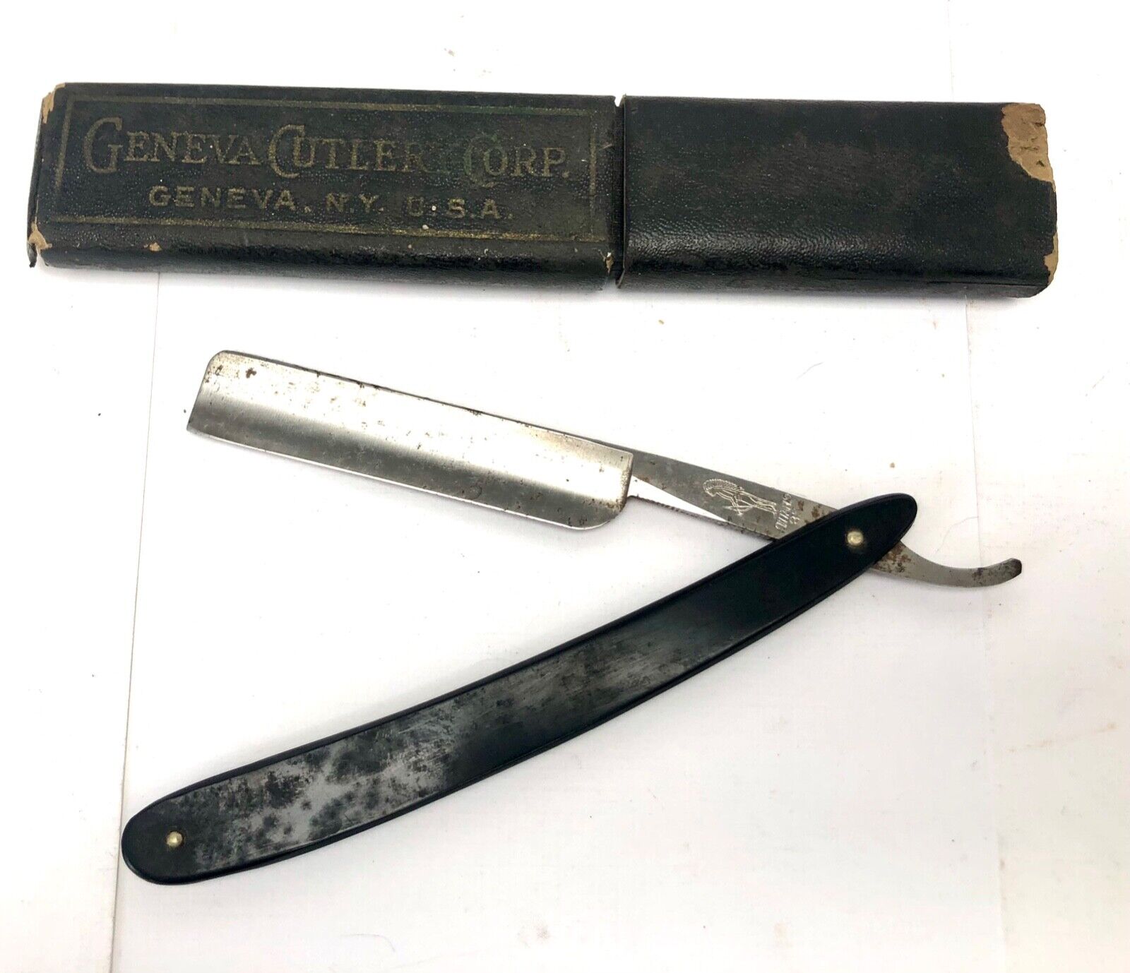 Vintage Geneva Cutlery Straight Edge Razor Orig Box Geneva NY USA Ontario SCT1
