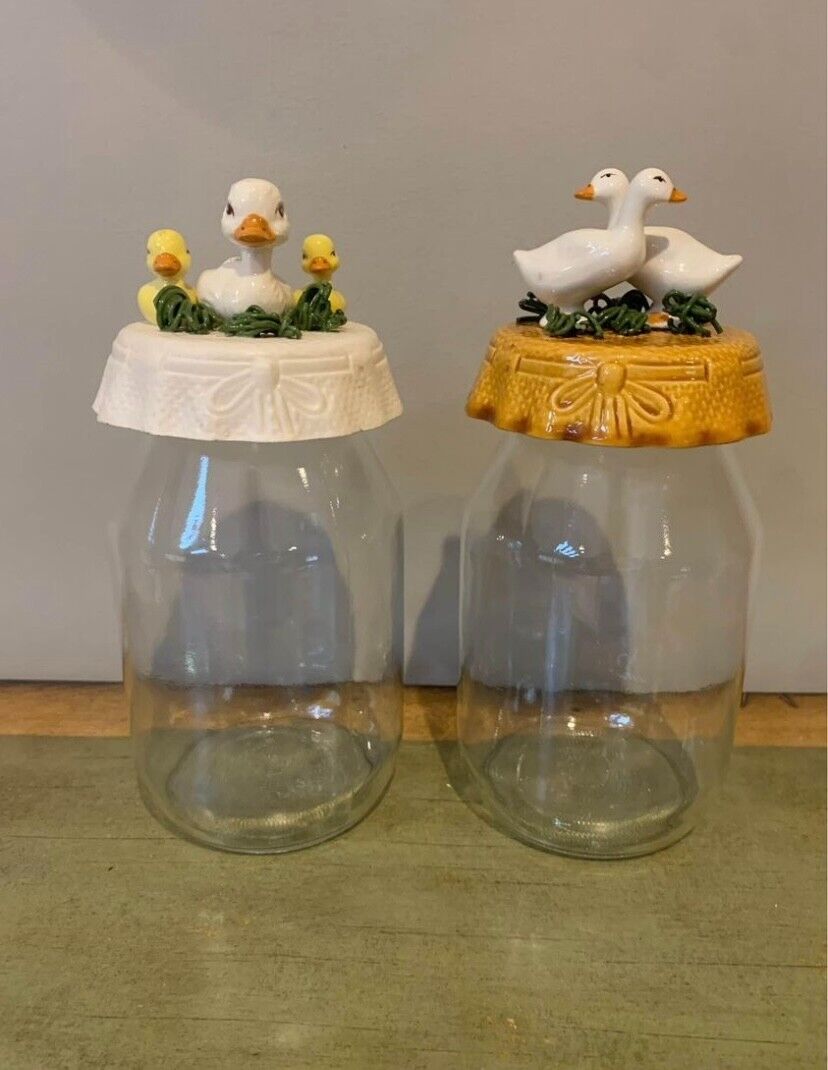 Vintage Antique Easter Mason Jars with Ducks SET OF 2