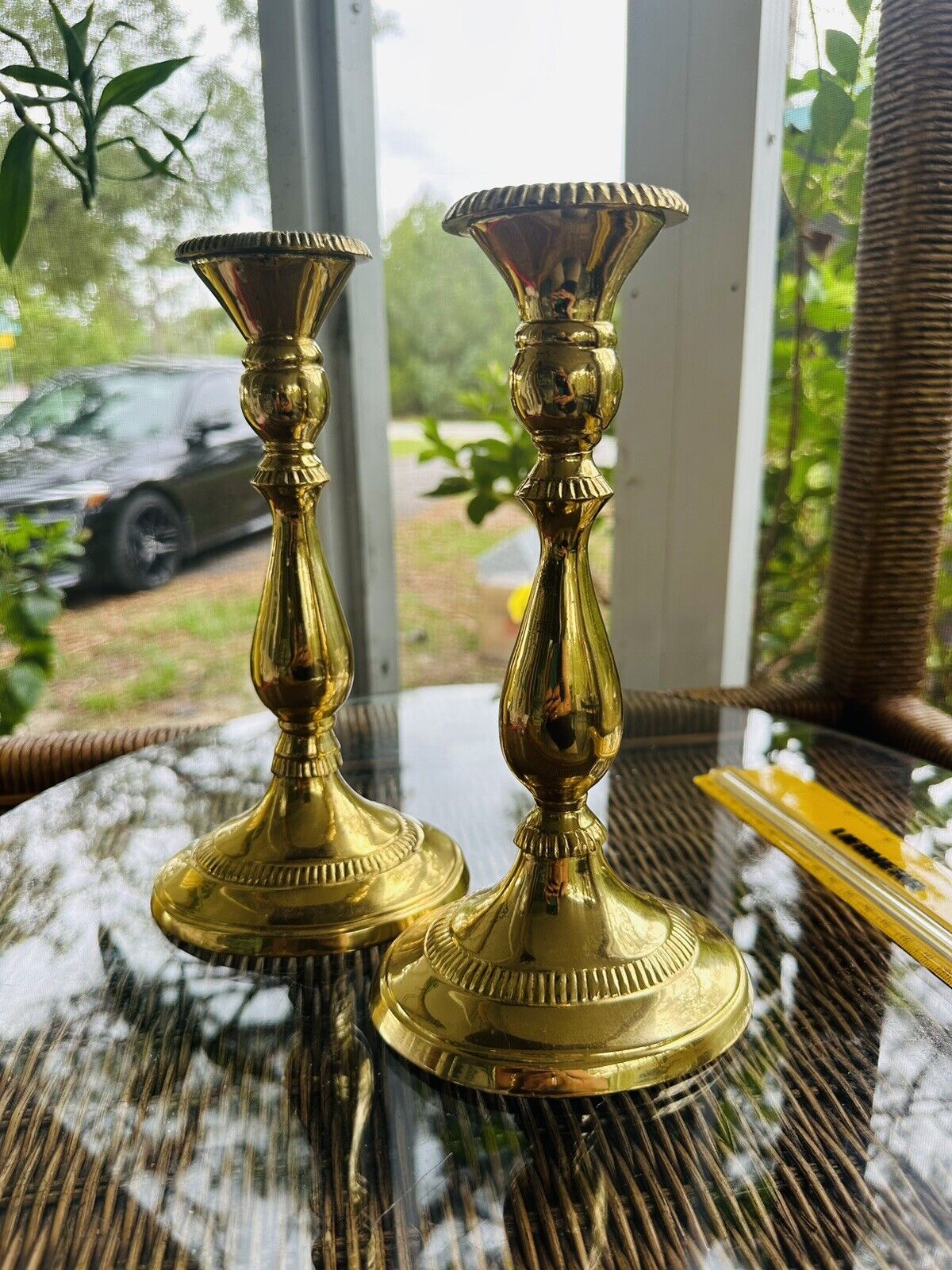 Vintage BOMBAY Co 9” Brass Tapered Candlestick Holders