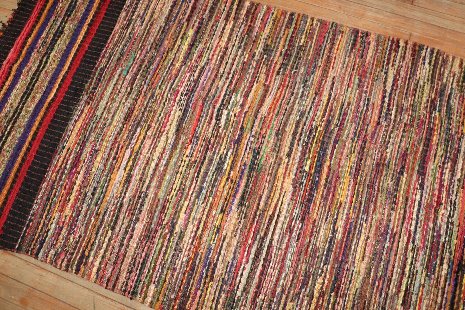 Antique American Rare Silk  Rag Rug Textile 3'4''x9'4''