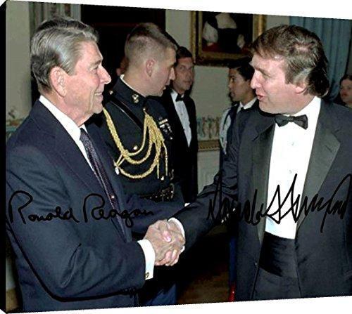 Floating Canvas Wall Art:   Ronald Reagan and Donald Trump Autograph Print